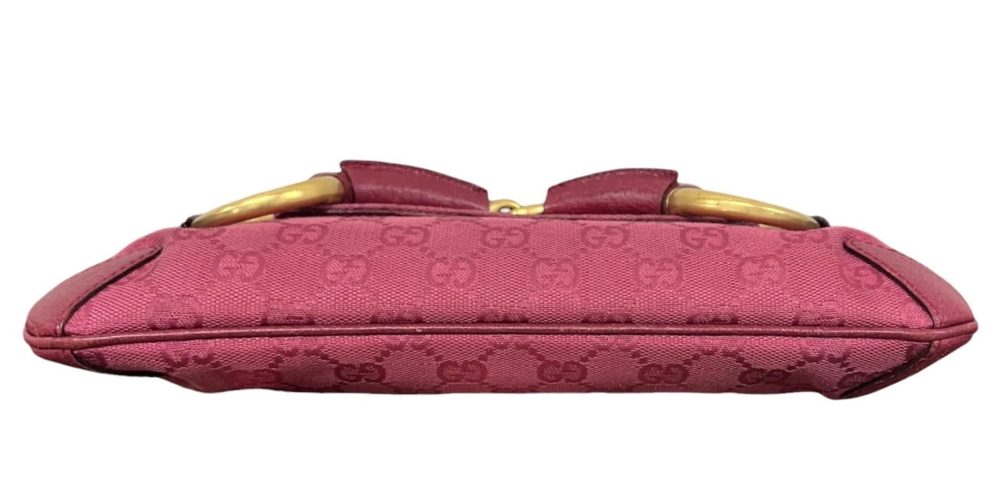 Gucci Vintage Fuchsia GG Monogram Small Horsebit Shoulder Clutch Bag