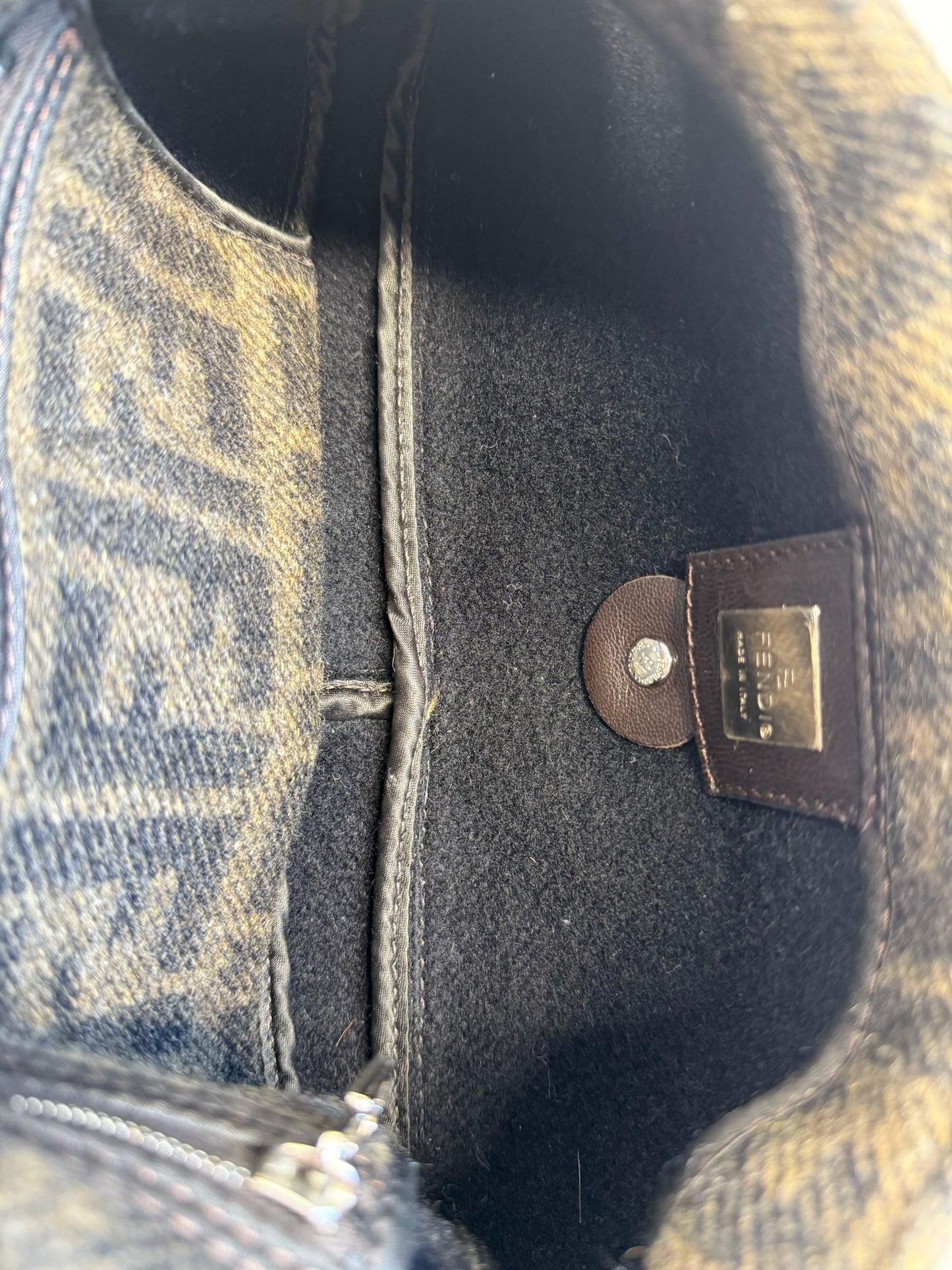 Fendi Vintage Brown Zucca Monogram Wool Knit Baguette