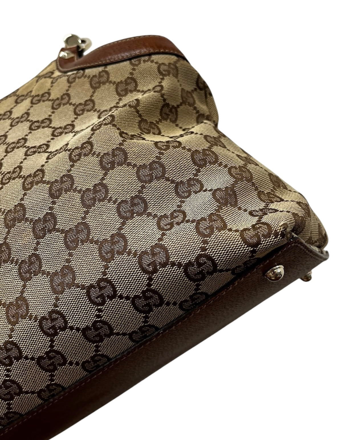 Gucci Vintage Brown GG Monogram Medium Bamboo Handle Shoulder Bag