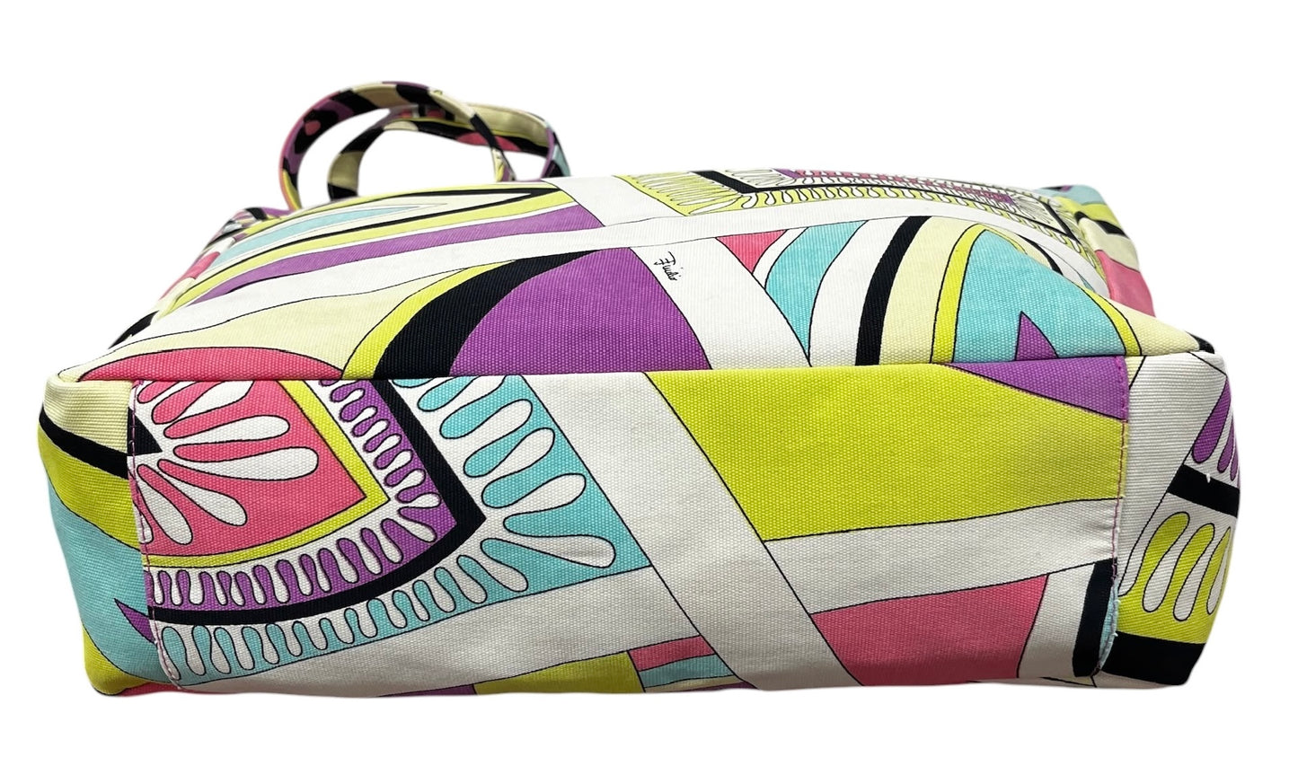 Emilio Pucci Vintage Pink Purple Green Canvas Large Shoulder Tote Bag