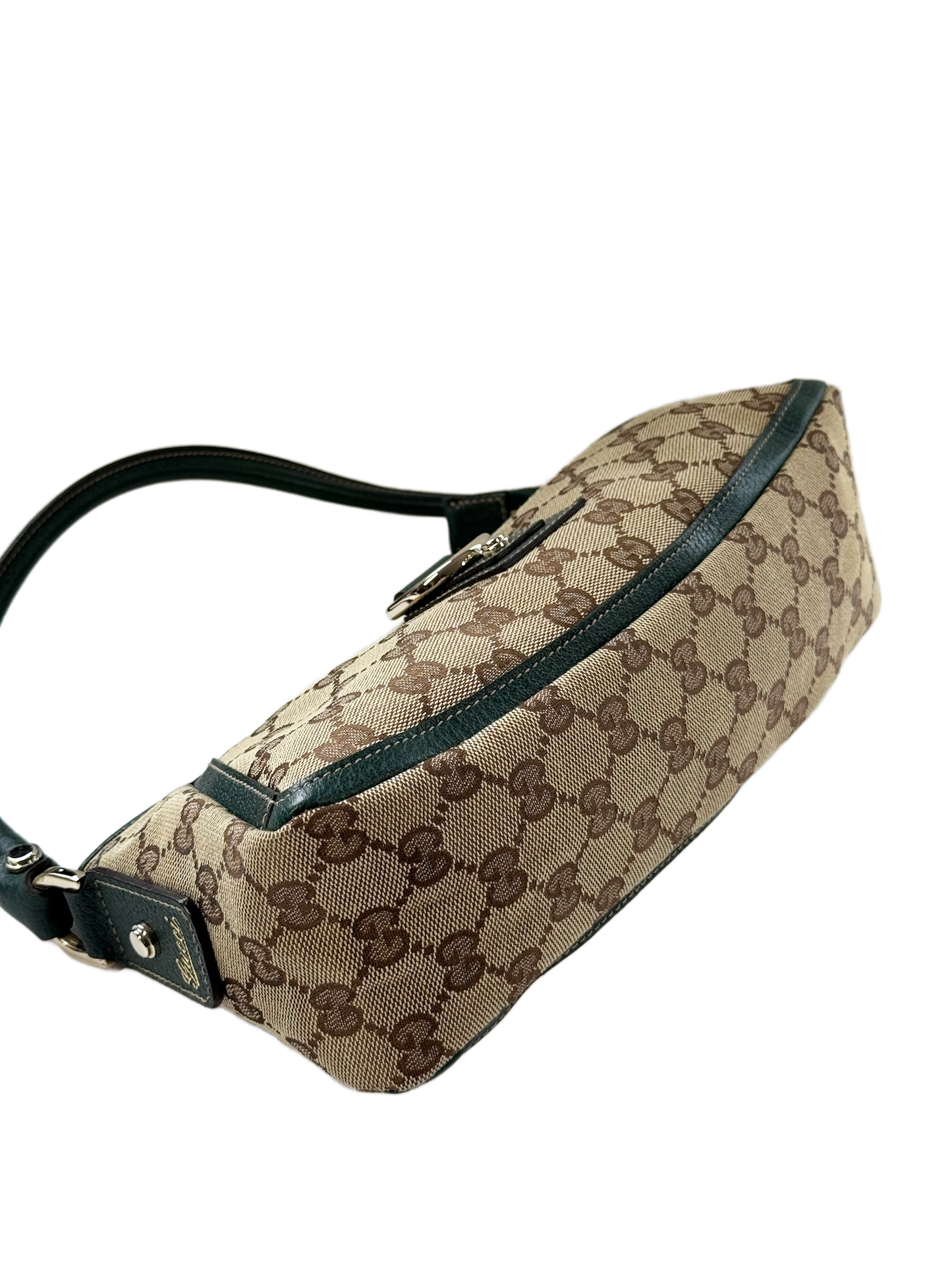 Gucci Brown GG Monogram Turquoise Leather Trim Abbey Pochette Shoulder Bag