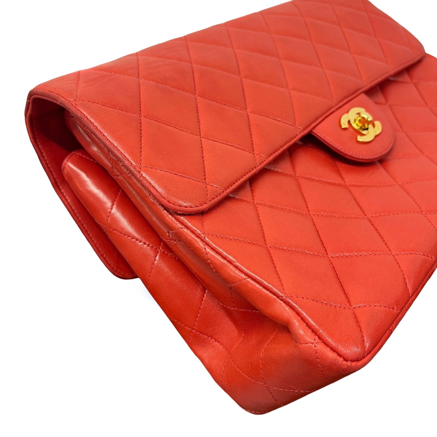 Chanel Vintage 90s Red Quilted Lambskin Maxi Two-Faced Double Sided Classic Flap Bag with 24K GPHW 