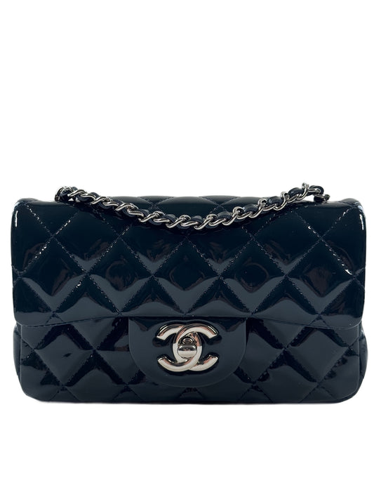 Chanel Turquoise Blue Quilted Patent Leather Extra Mini Classic Flap Crossbody Bag 