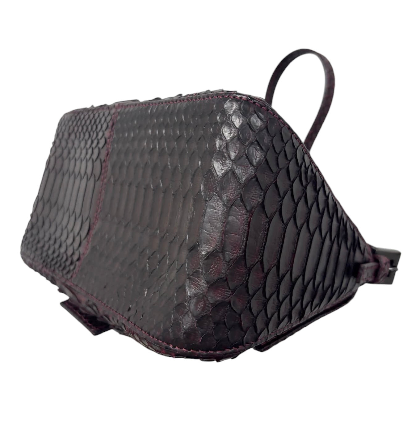 Fendi Vintage Bordeaux Python Leather Jeweled Logo Mini Mamma Shoulder Baguette Bag