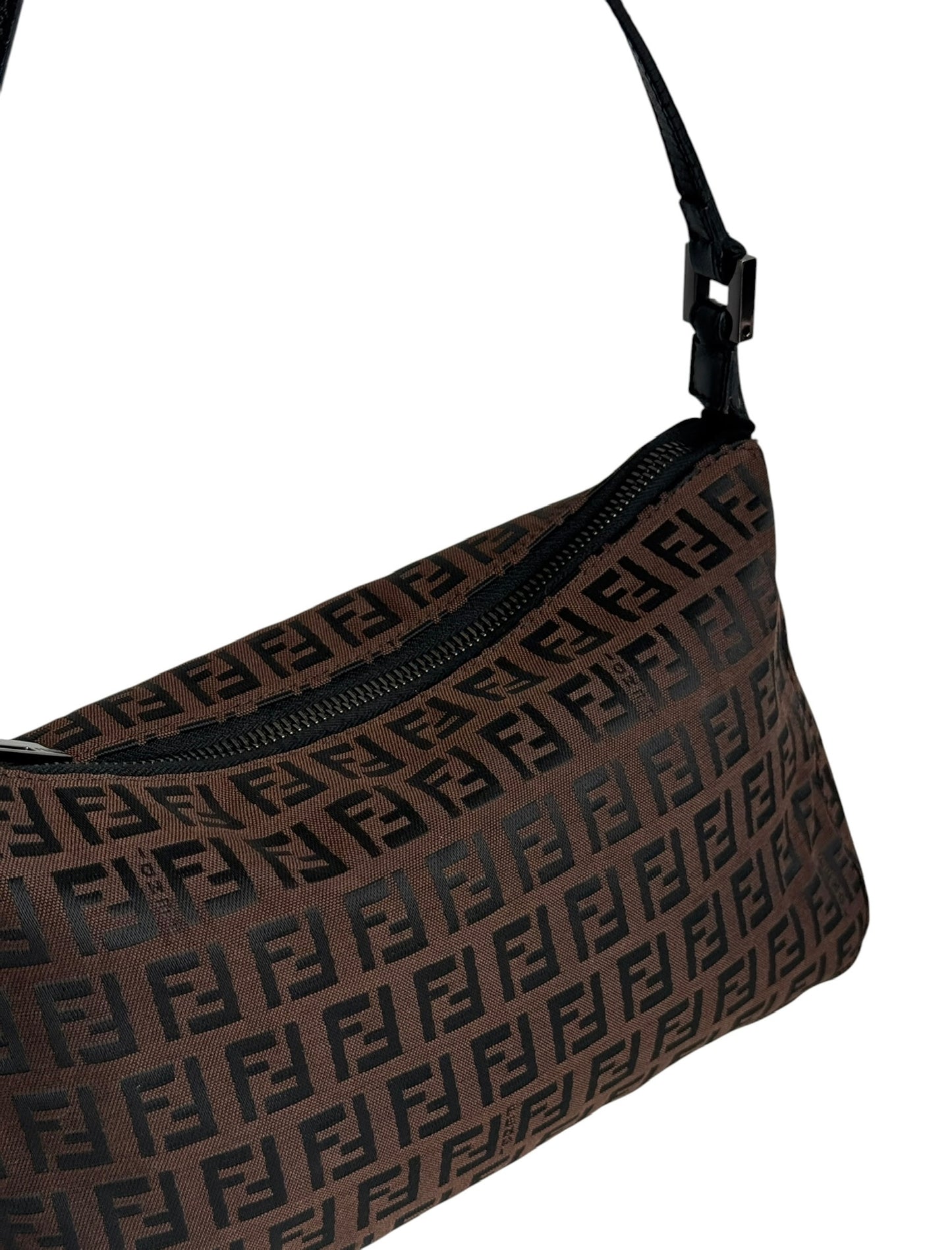 Fendi Vintage Dark Brown Zucchino Zucca Monogram Medium Shoulder Pochette Bag