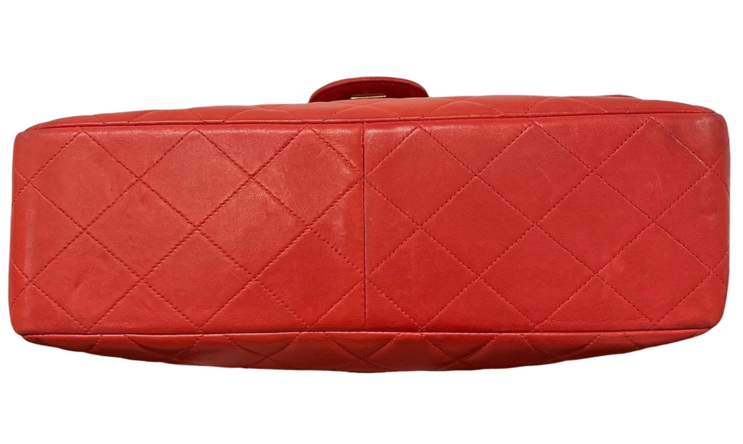 Chanel Vintage 90s Red Quilted Lambskin Maxi Two-Faced Double Sided Classic Flap Bag with 24K GPHW 