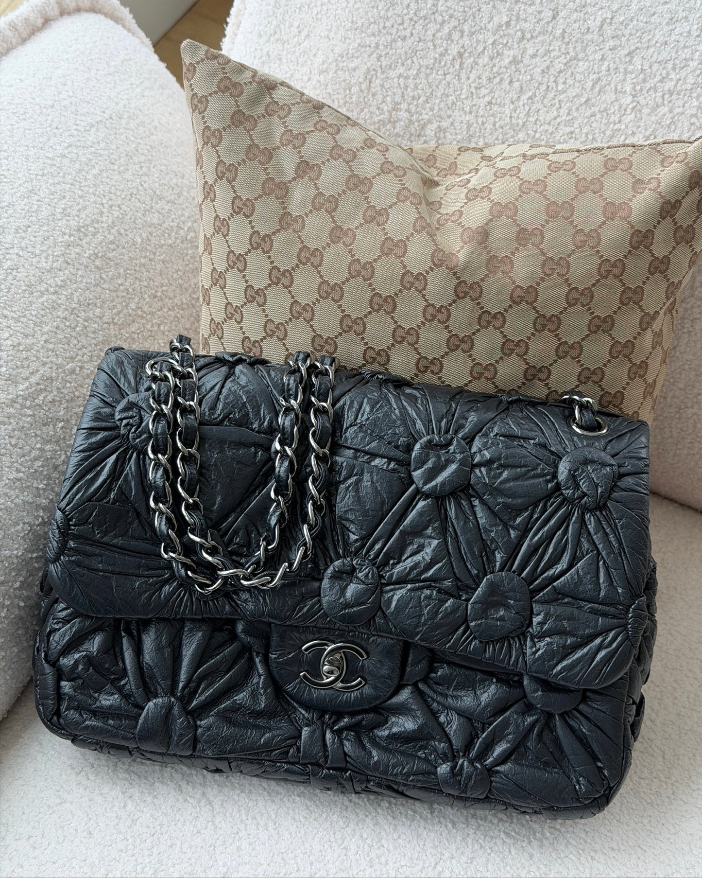 Chanel F/W 2015 Black Lemaire Puffed Draped Lambskin Large Classic Flap Bag