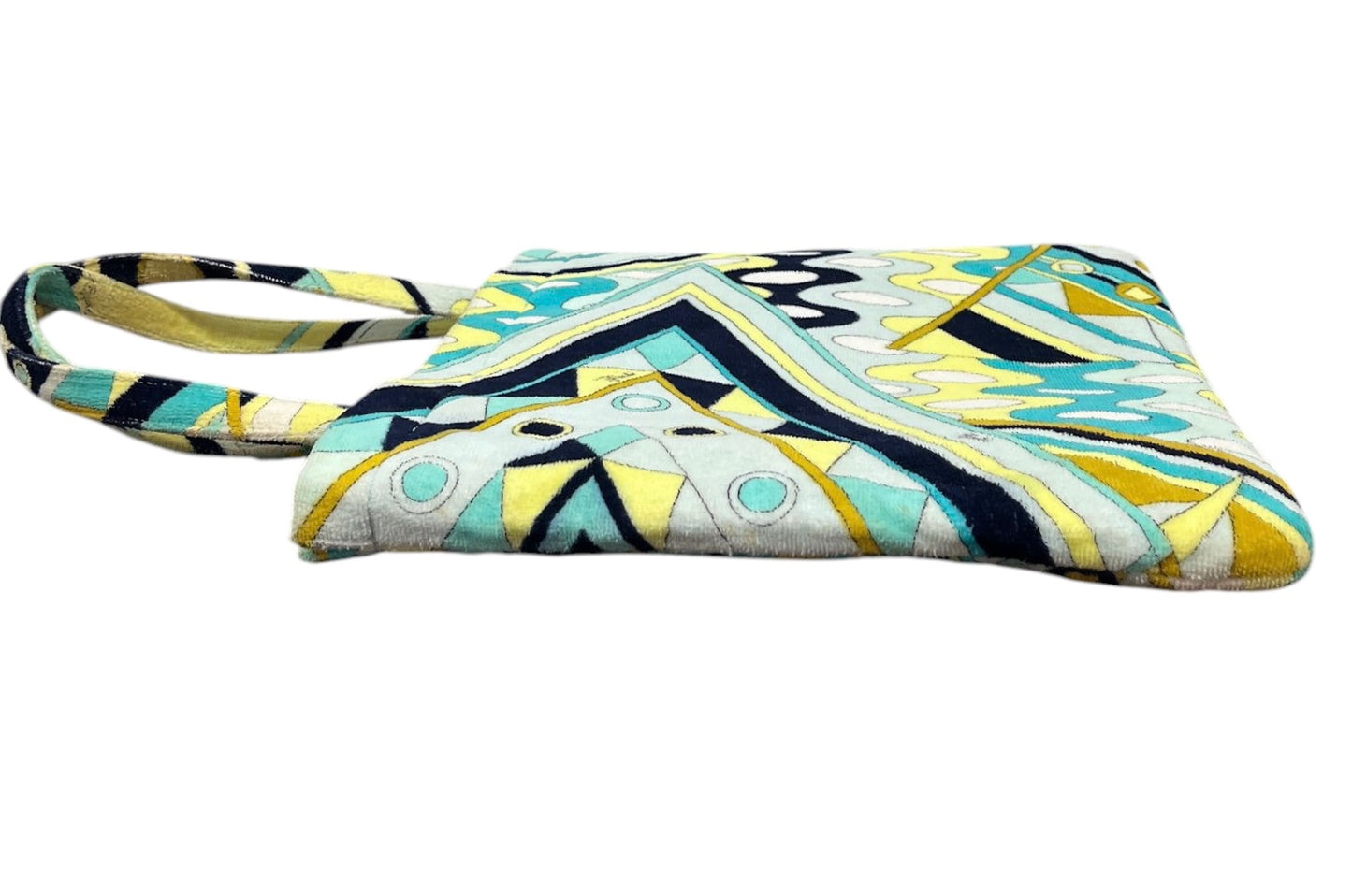 Emilo Pucci Vintage Blue Yellow Terrycloth Medium Shoulder Tote Bag 