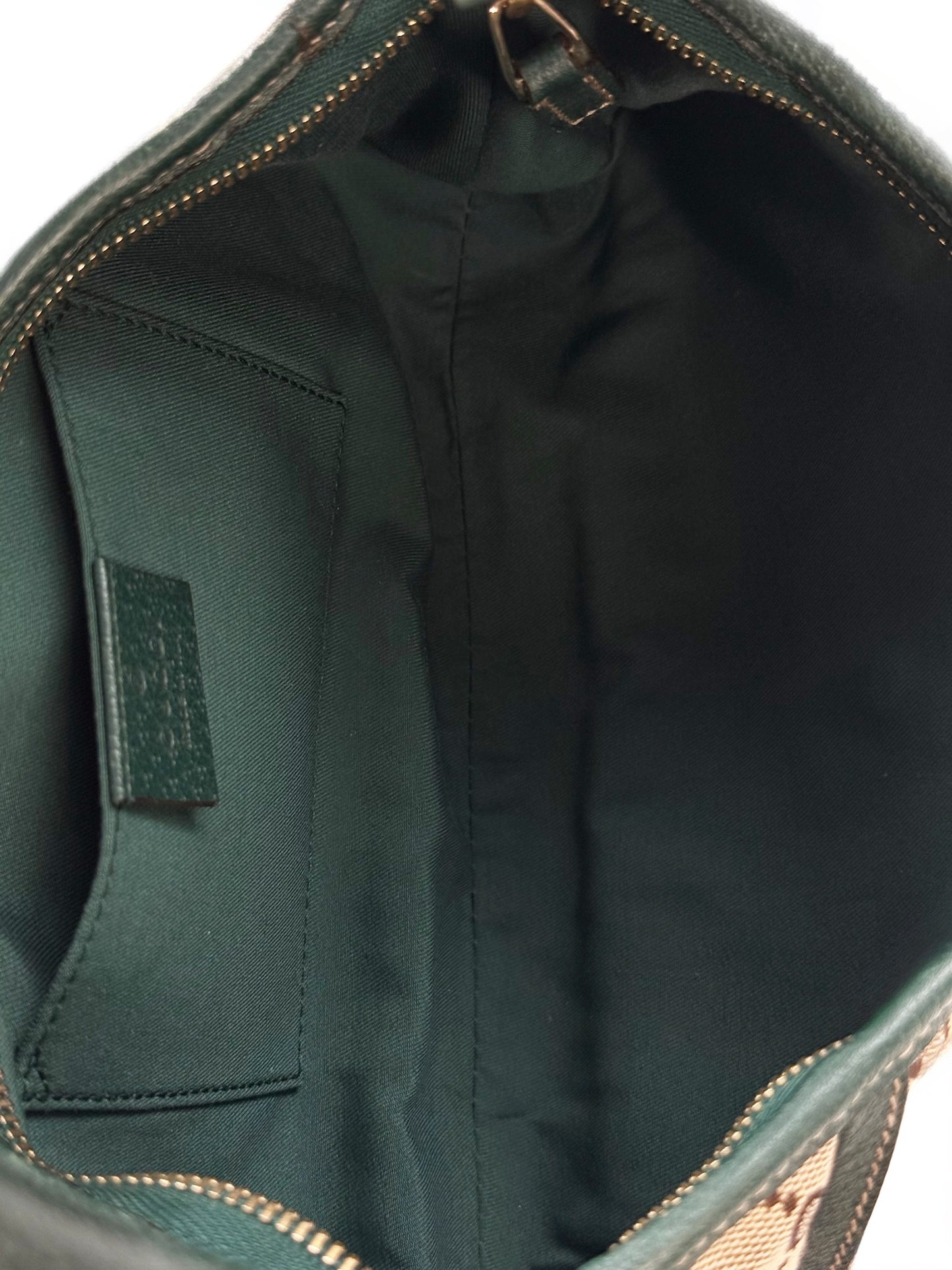 Gucci Brown GG Monogram Turquoise Leather Trim Abbey Pochette Shoulder Bag