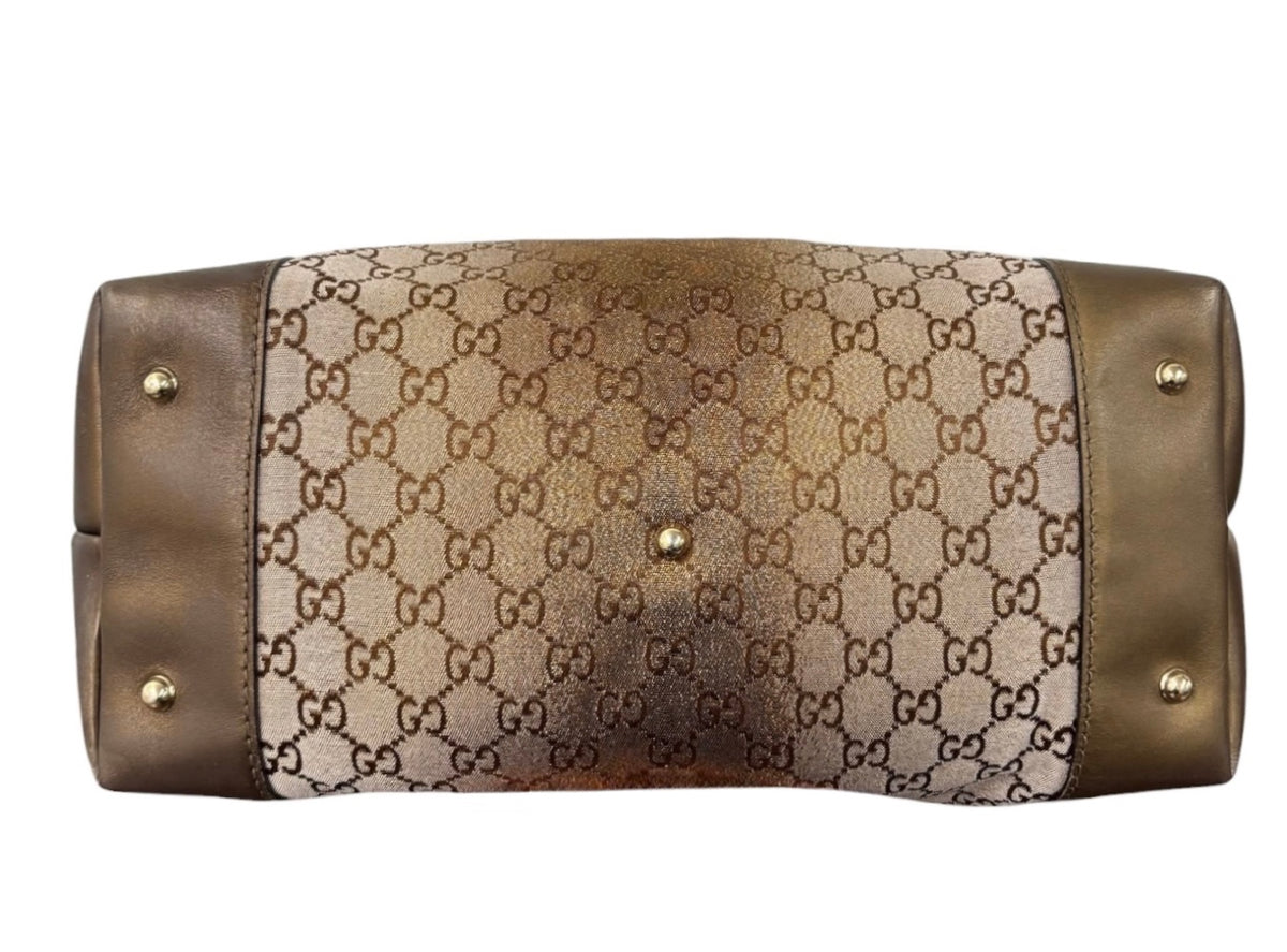 Gucci Vintage Metallic Gold GG Monogram Large Heart Bit Shoulder Tote Bag 