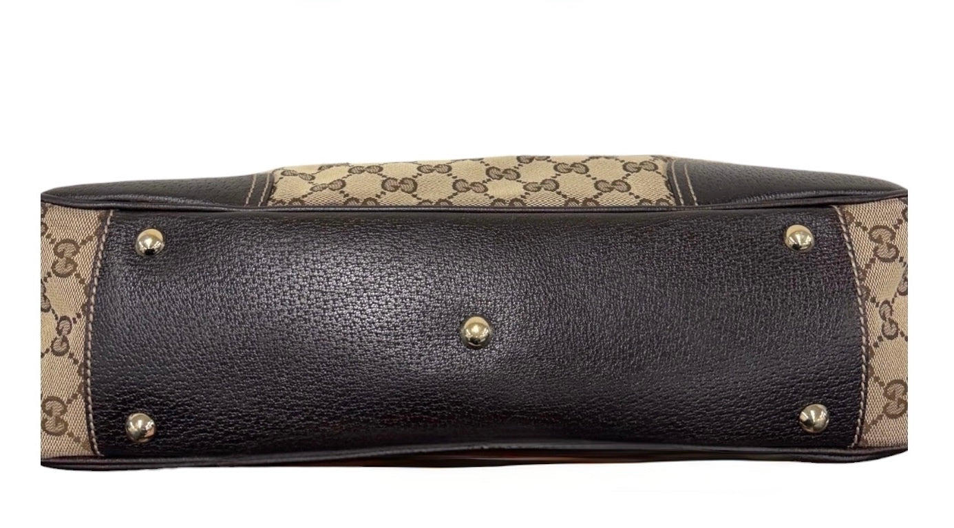 Gucci Vintage Brown GG Monogram Medium Princy Shoulder Tote Bag with Webb Stripe Bow