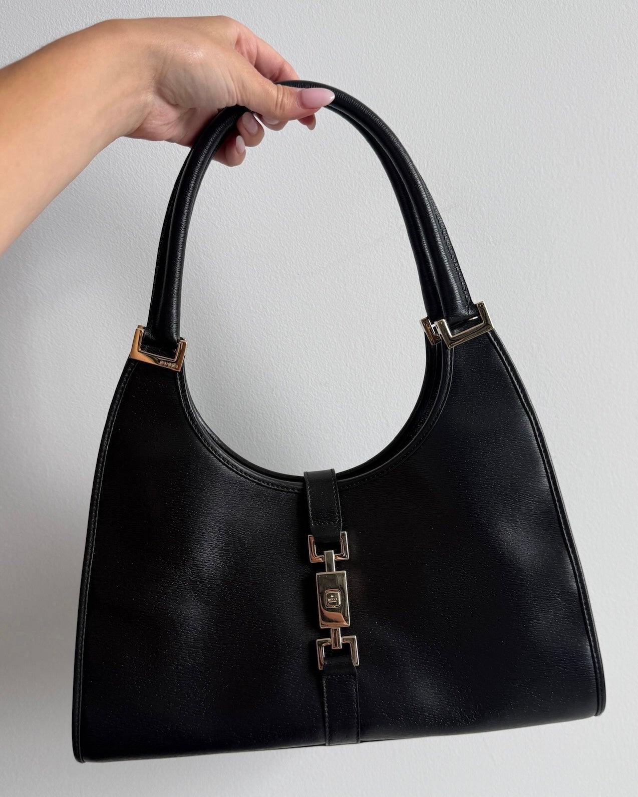 Gucci Vintage Black Coated Leather Medium Jackie Shoulder Bag