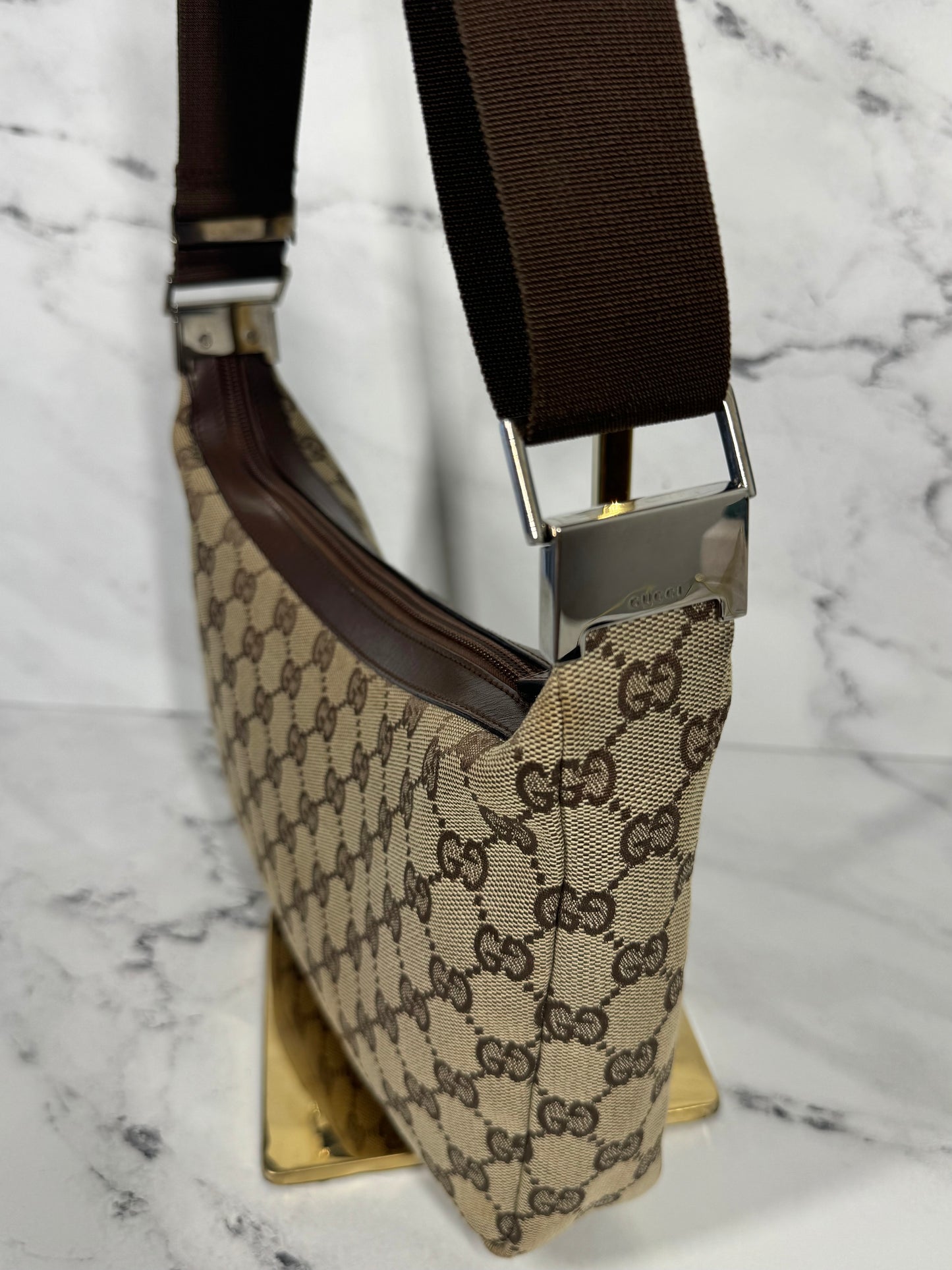 Gucci Vintage Brown GG Monogram Canvas Small Shoulder & Crossbody Bag