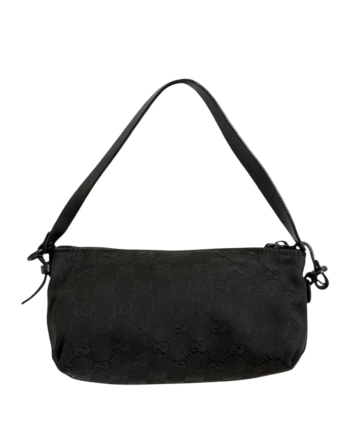 Gucci Vintage Black GG Monogram Leather Trim Small Pochette Bag