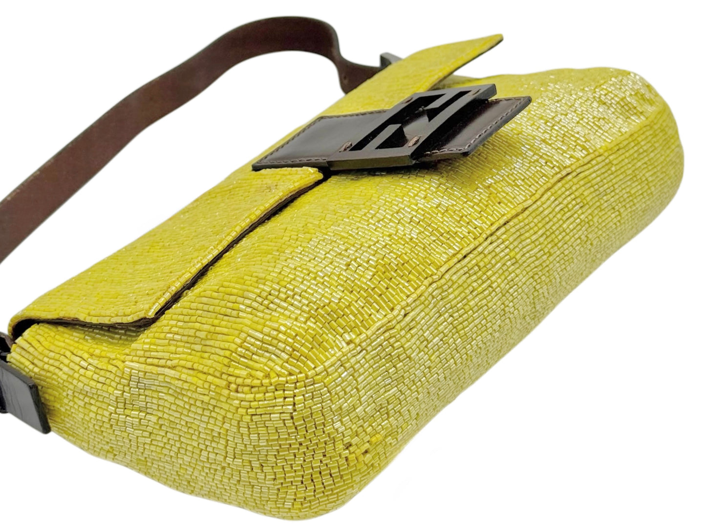Fendi Vintage Neon Yellow Beaded Baguette Shoulder Bag