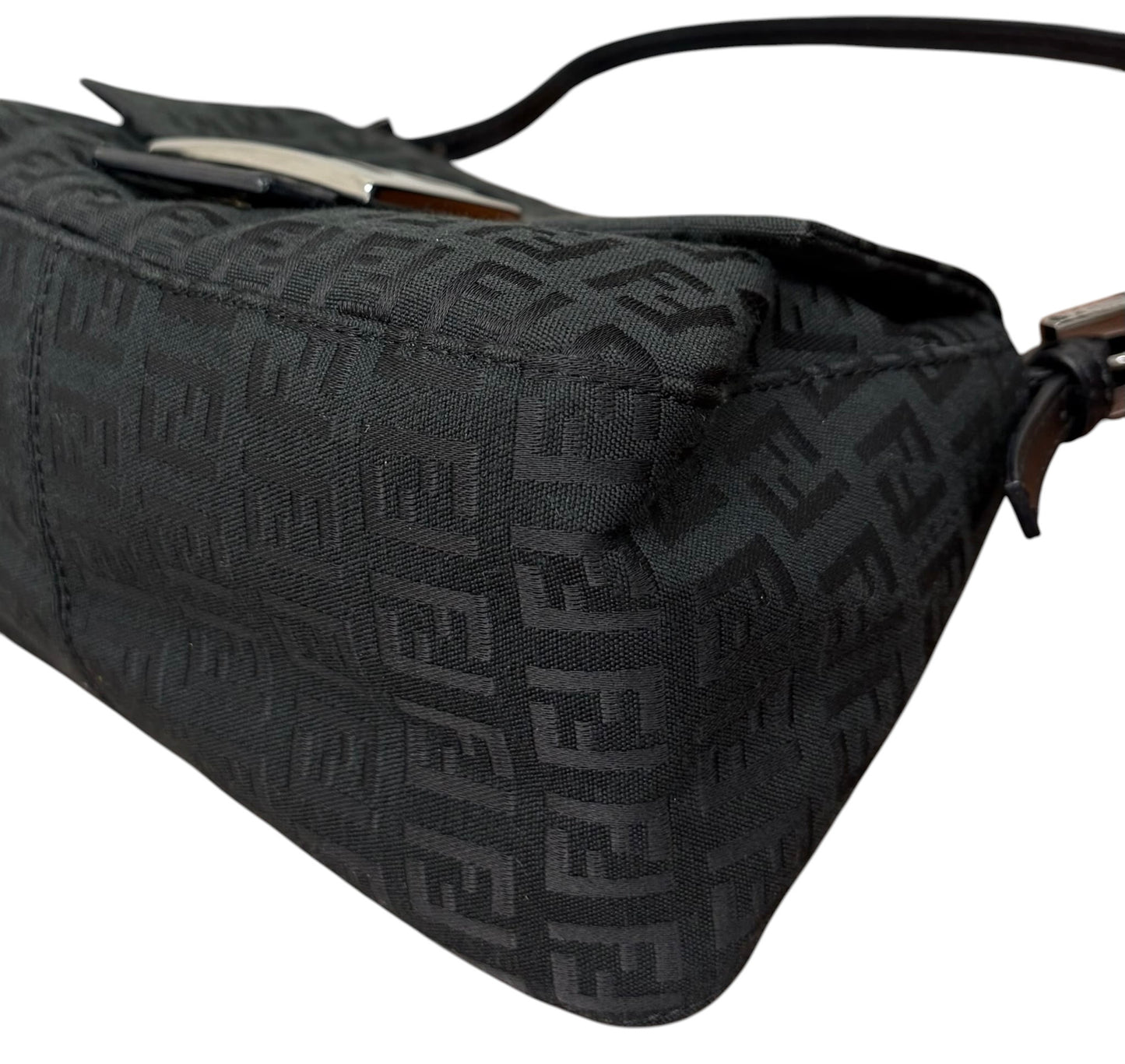 Fendi Vintage Black Zucchino Zucca Monogram Mini Mamma Shoulder Baguette Bag 