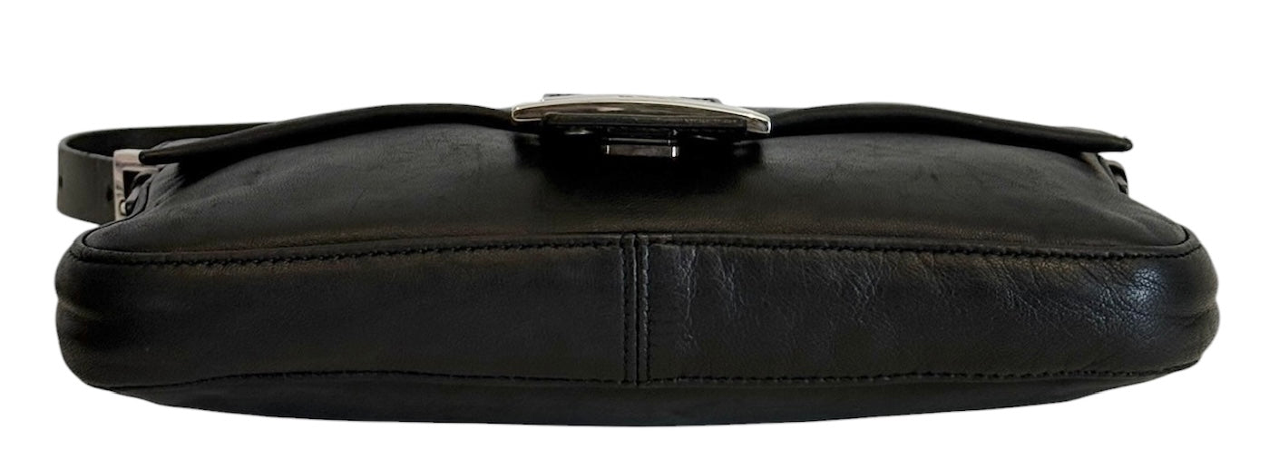 Fendi Vintage Black Lambskin Shoulder Baguette Bag with SHW