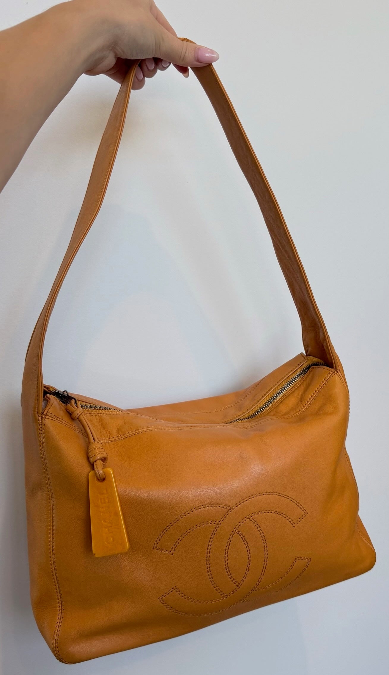 Chanel Vintage 1998 Orange Lambskin CC Logo Small Shoulder Messenger Bag