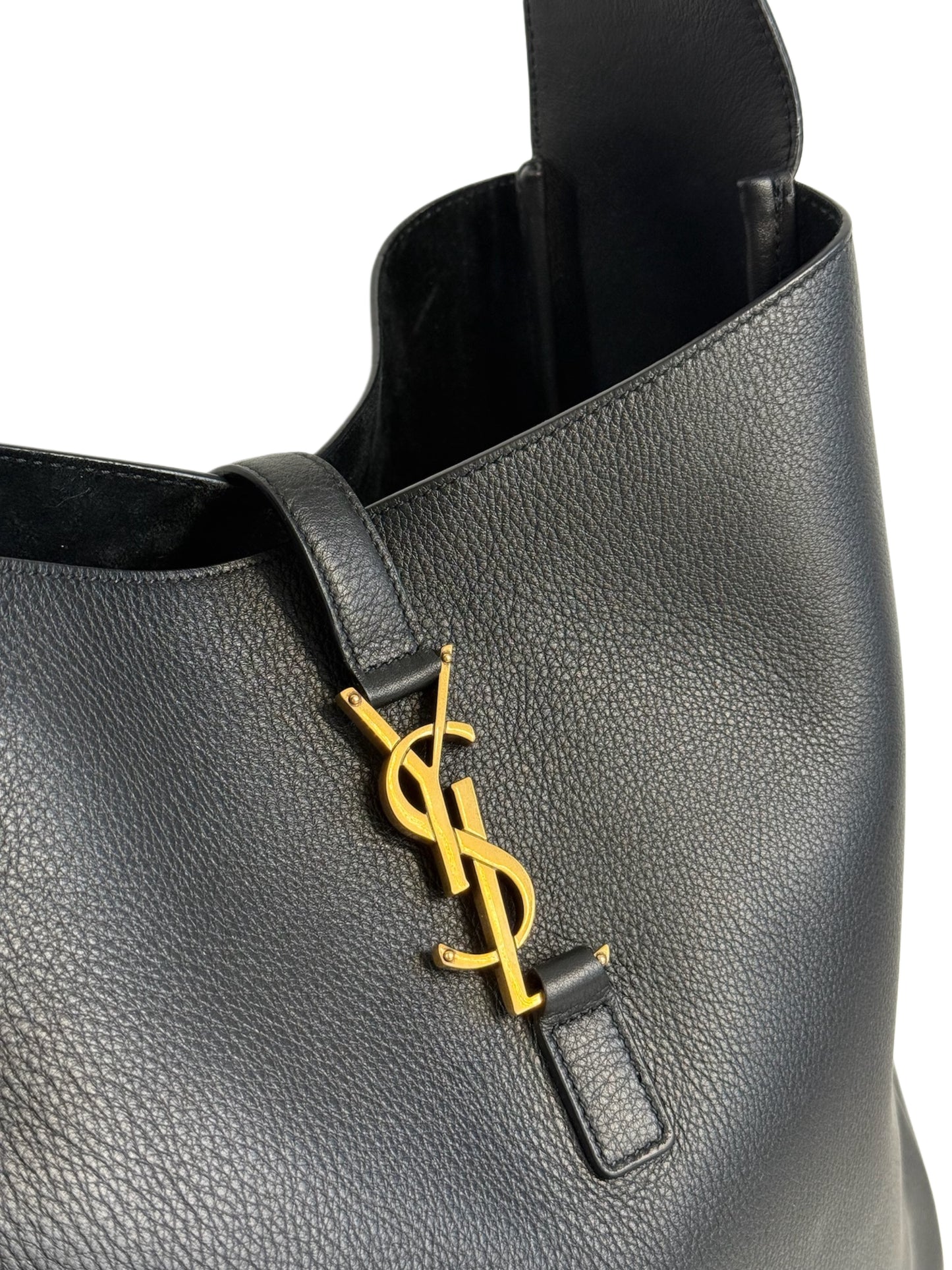 YSL / Yves Saint Laurent Le 5 à 7 Supple Large Black Grained Leather Hobo Shoulder Bag