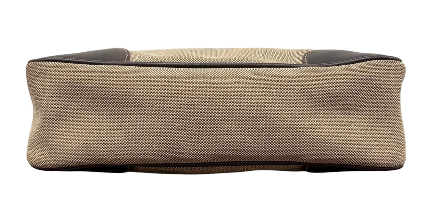 Prada Vintage Brown Jacquard Canapa Canvas Square Shoulder Pochette Bag