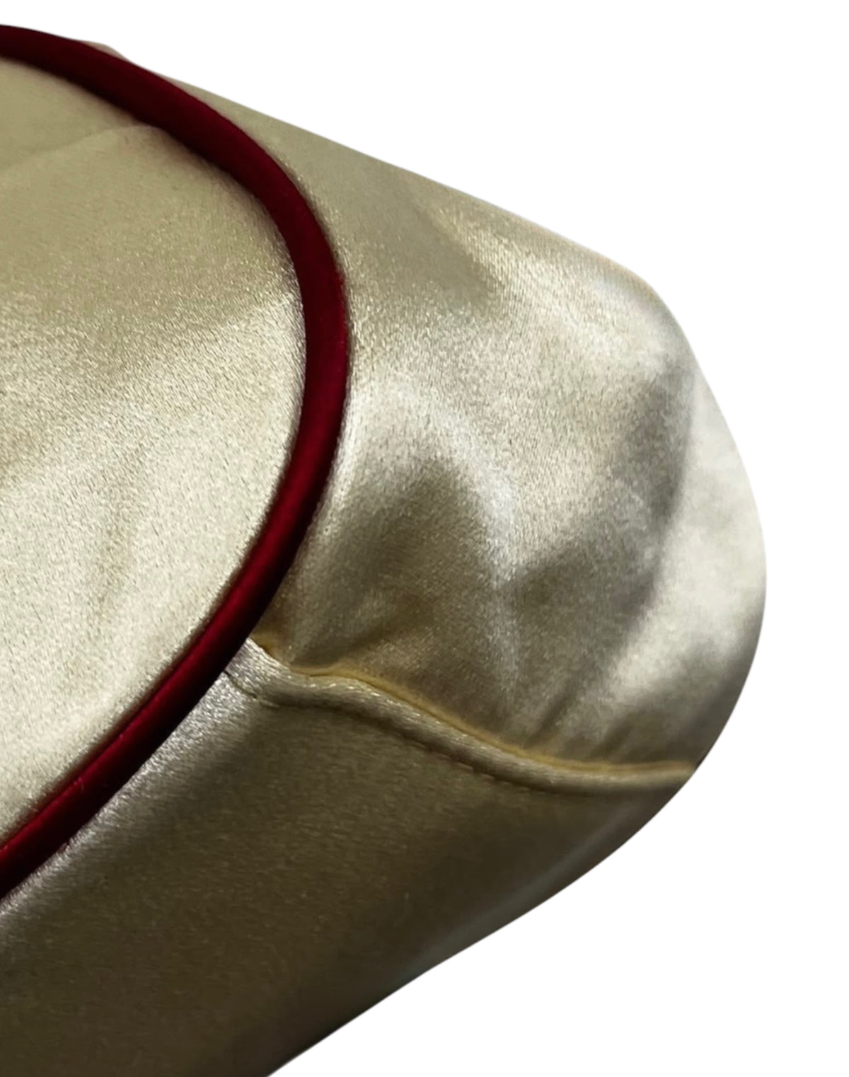 Prada Vintage Ivory with Red Piping Satin Kisslock Mini Top Handle Evening Bag with Mirror