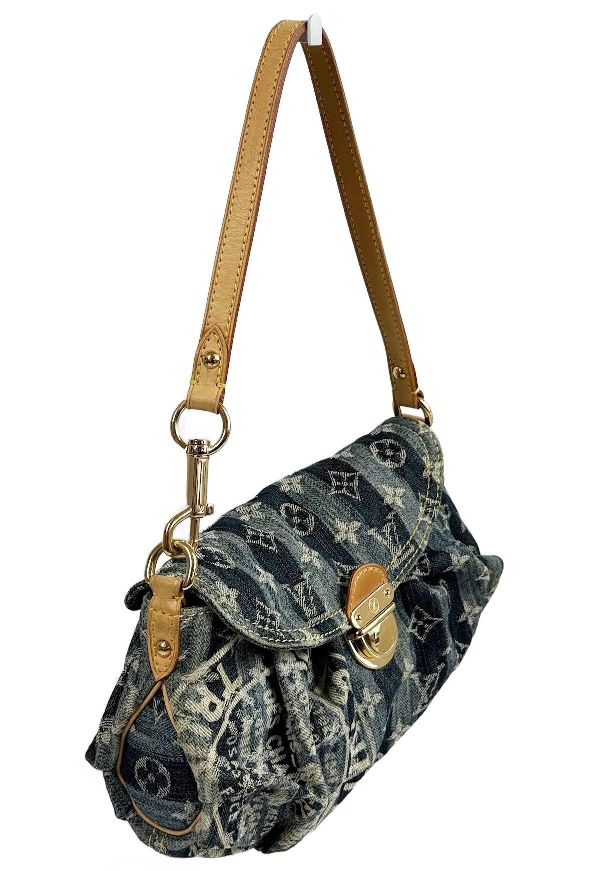 Louis Vuitton Vintage 2006 Raye Blue Striped Denim Monogram Mini Pleaty Shoulder Pochette Bag