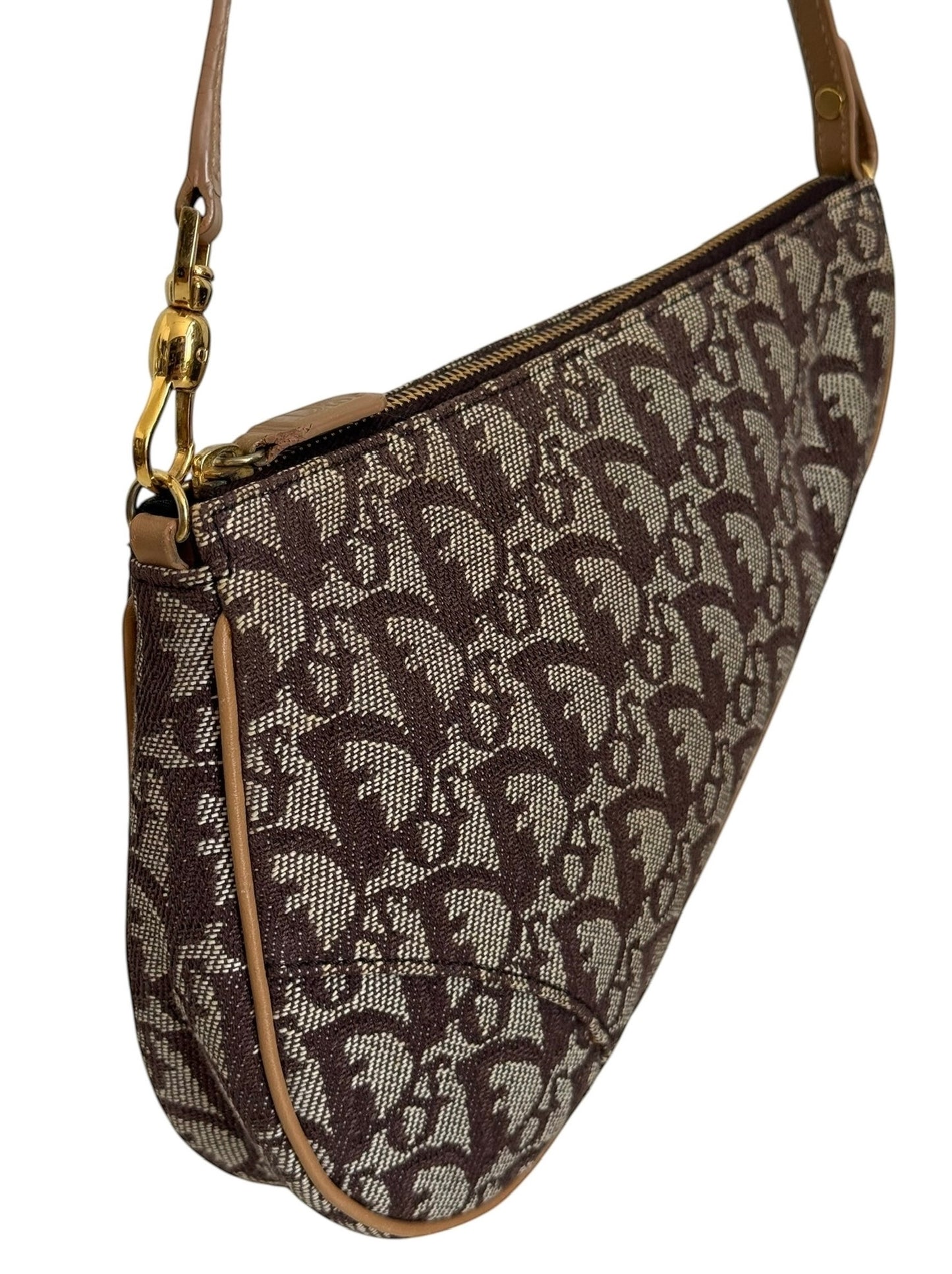 Dior Vintage 2001 Brown Trotter Monogram Mini Saddle Pochette Shoulder Bag