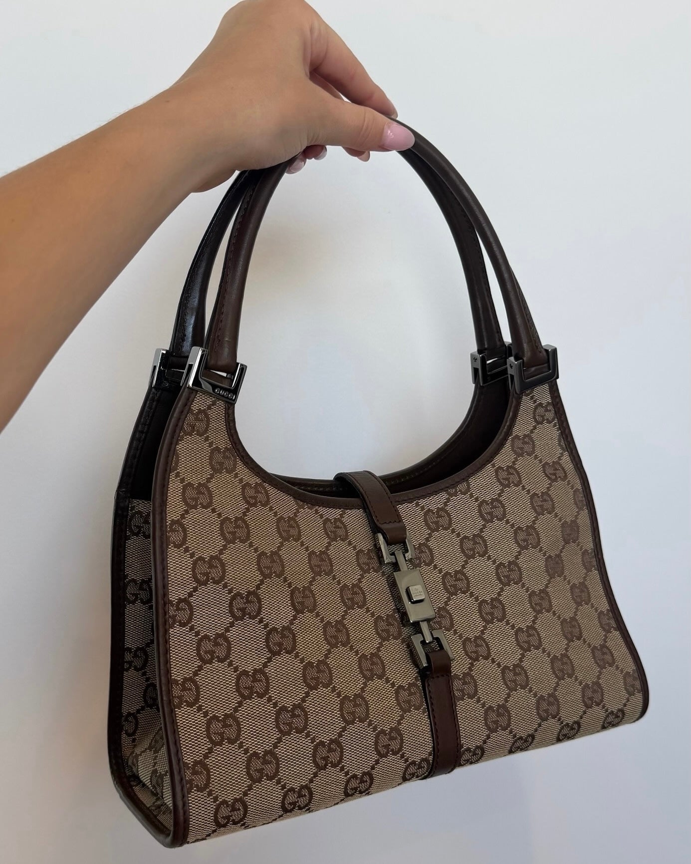 Gucci Vintage Brown GG Monogram Small Jackie Shoulder Bag