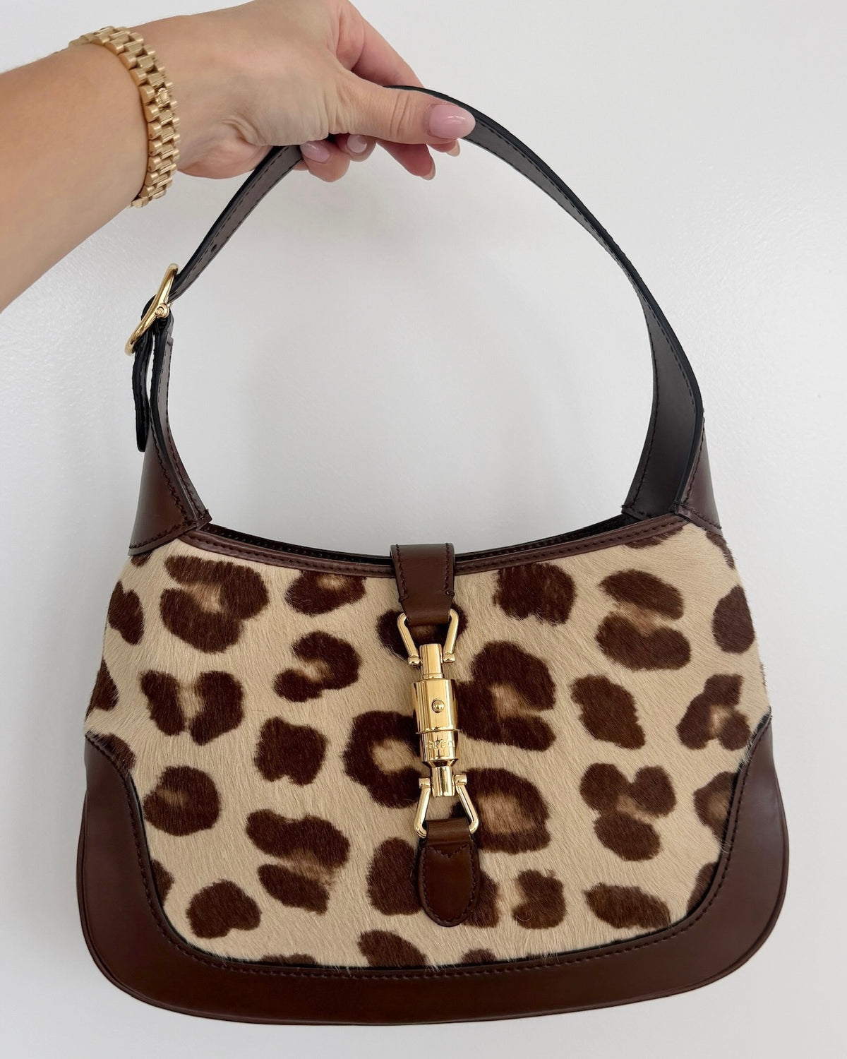 Gucci 2022 HA HA HA Collection Leopard Print Pony Hair Small Jackie Shoulder Crossbody Two-Way Bag