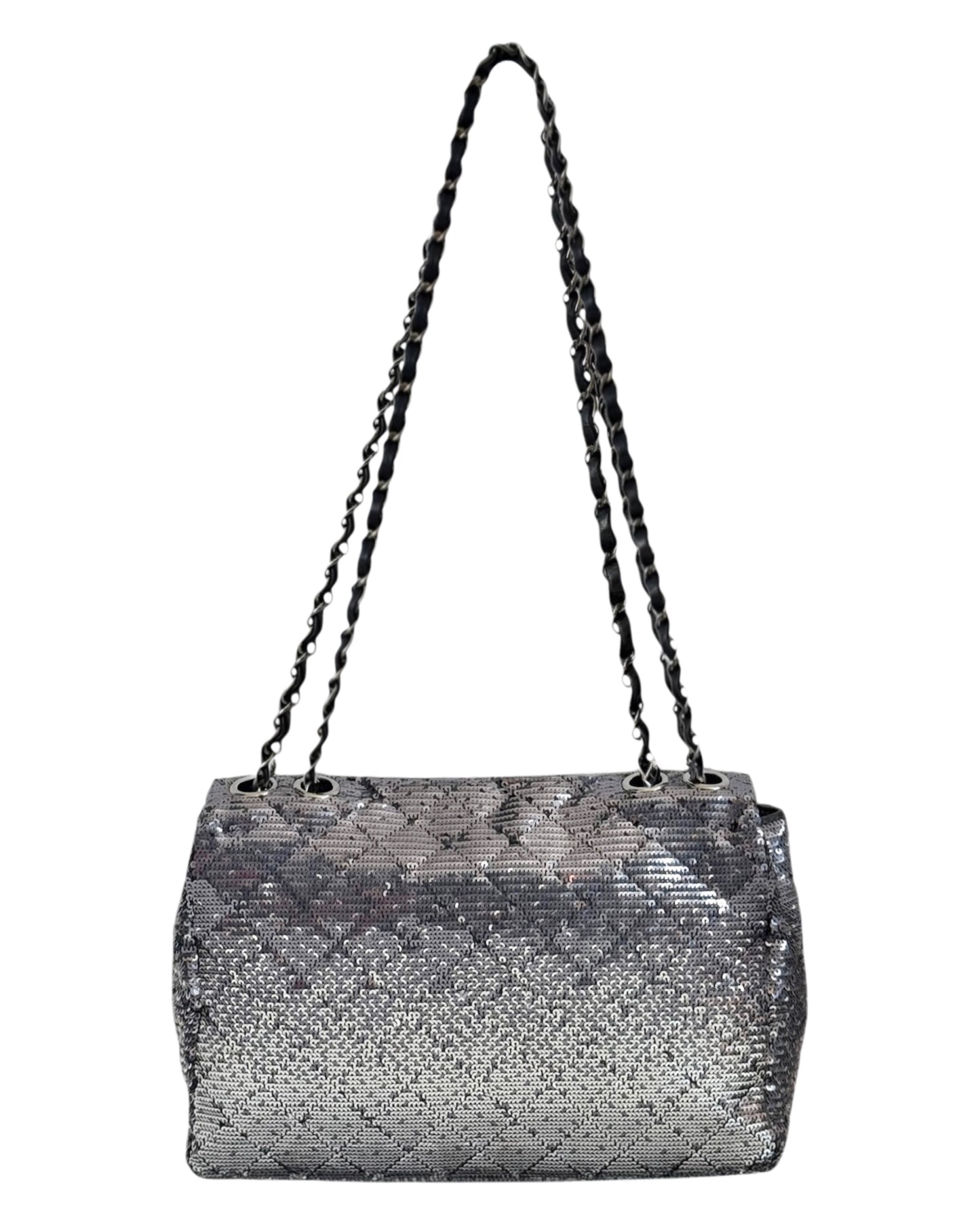 Chanel 2015 Gradient Black & Silver Sequin Quilted Medium Classic Single Flap Bag
