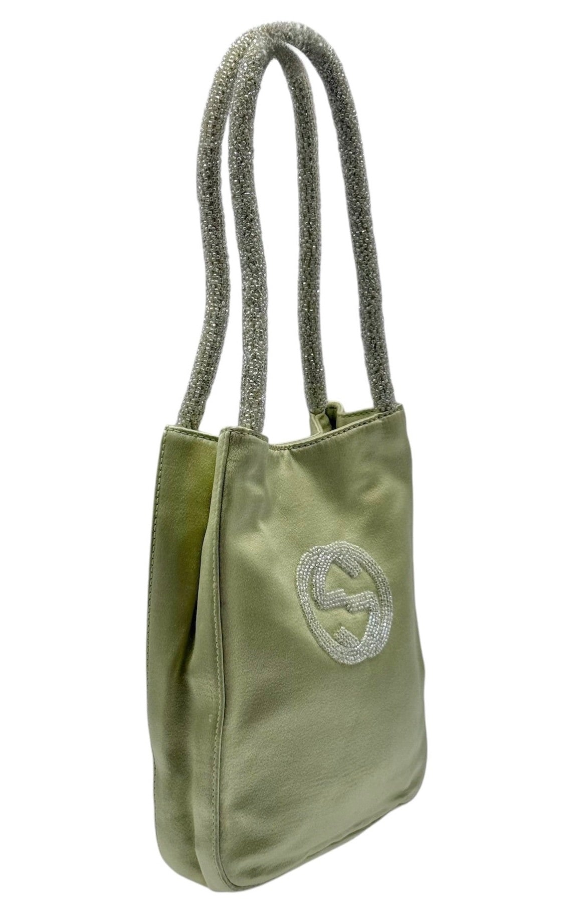 Gucci Vintage Lime Green Satin Beaded Mini Evening Bag