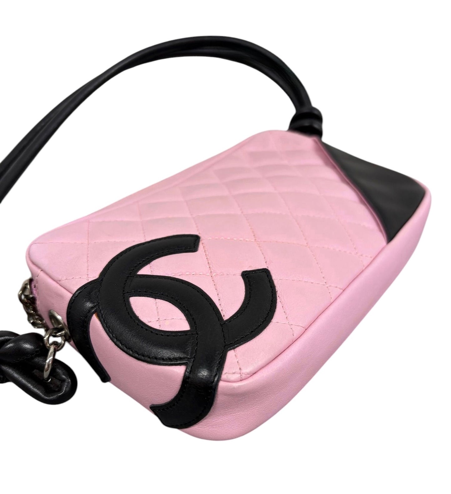 Chanel Vintage 00s Pink & Black Quilted Lambskin CC Cambon Pochette Shoulder Bag