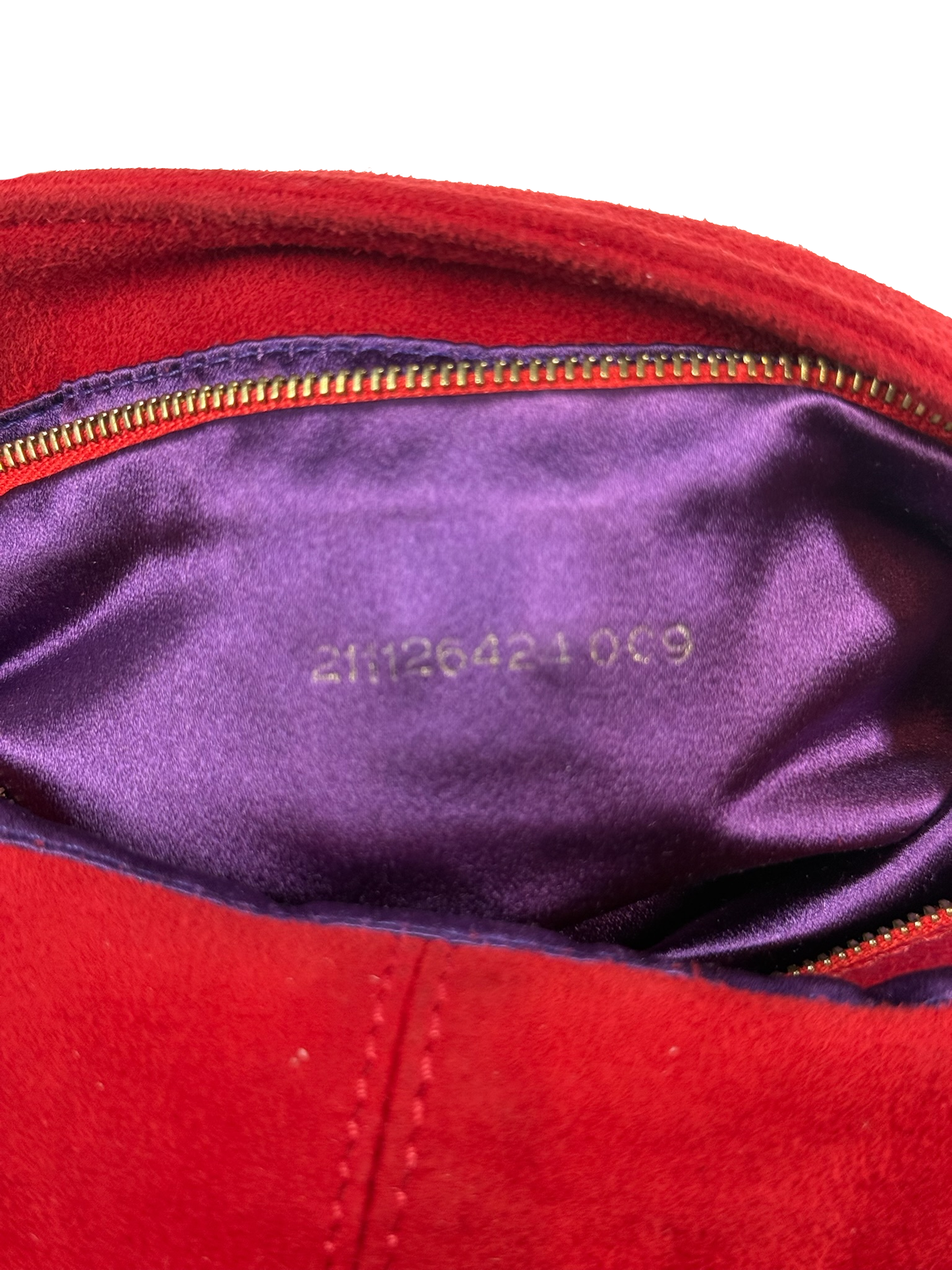 Fendi Vintage Red Suede Purple Glitter Logo Shoulder Baguette Bag