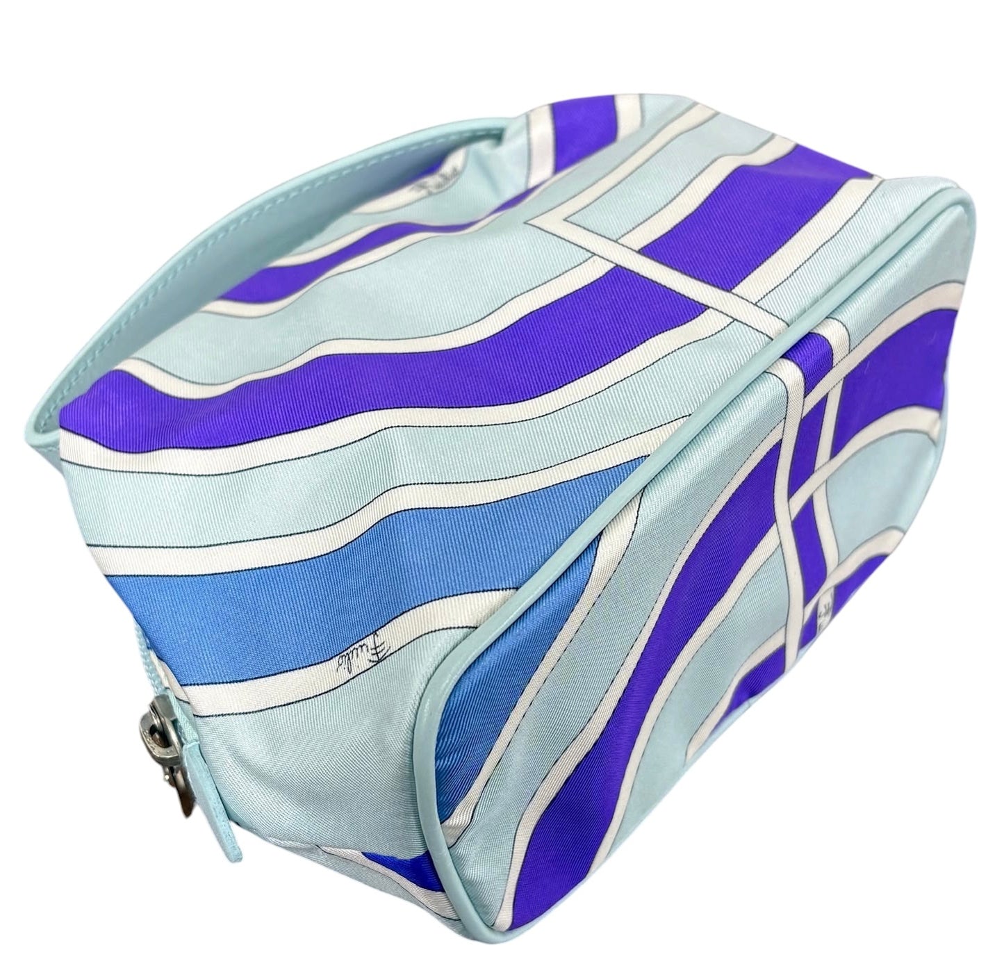 Pucci Vintage Baby Blue & Purple Satin Mini Dome Cosmetic Top Handle Pochette Bag