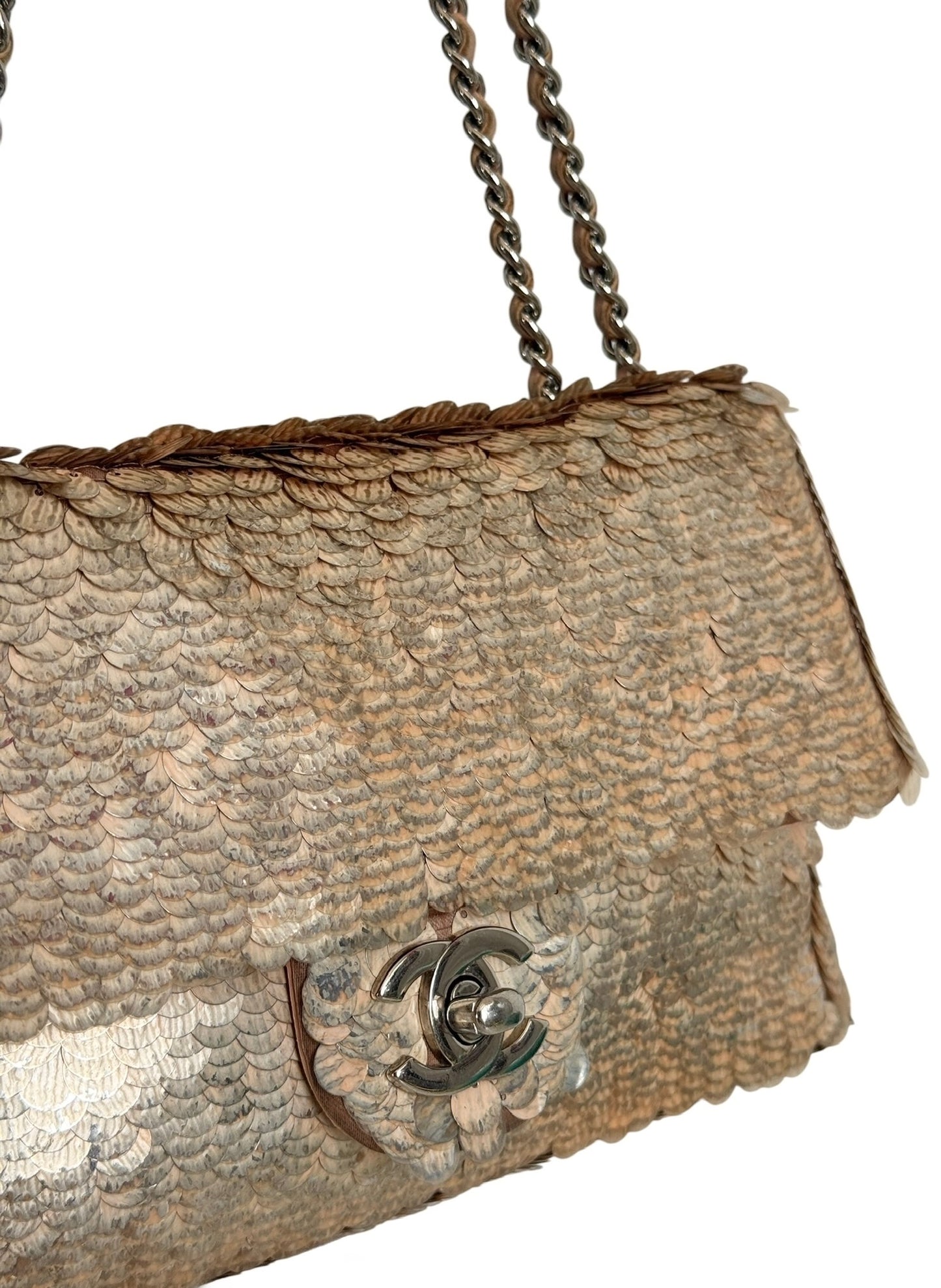 Chanel 2012 Metallic Pink Small Paillette Single Flap Shoulder Bag