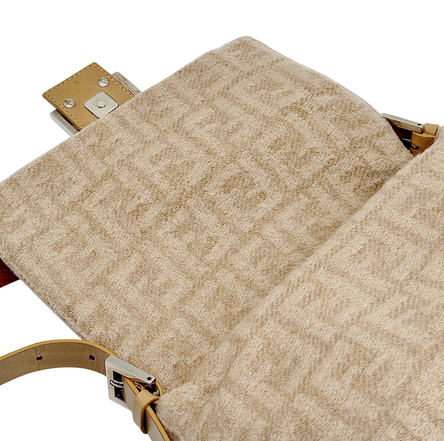Fendi Vintage Beige Zucca Monogram Knit Wool Mamma Baguette Shoulder Bag
