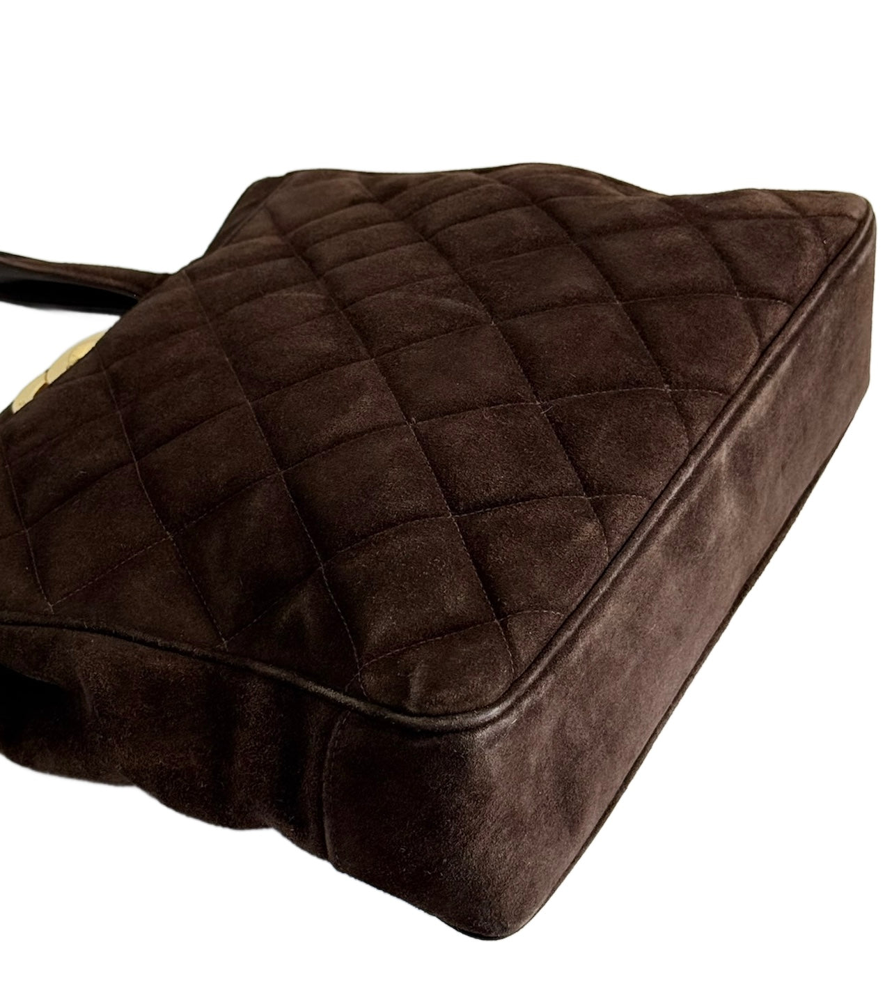 Chanel Vintage 90s Brown Quilted Suede Jumbo CC Matelasse Top Handle Tote Bag
