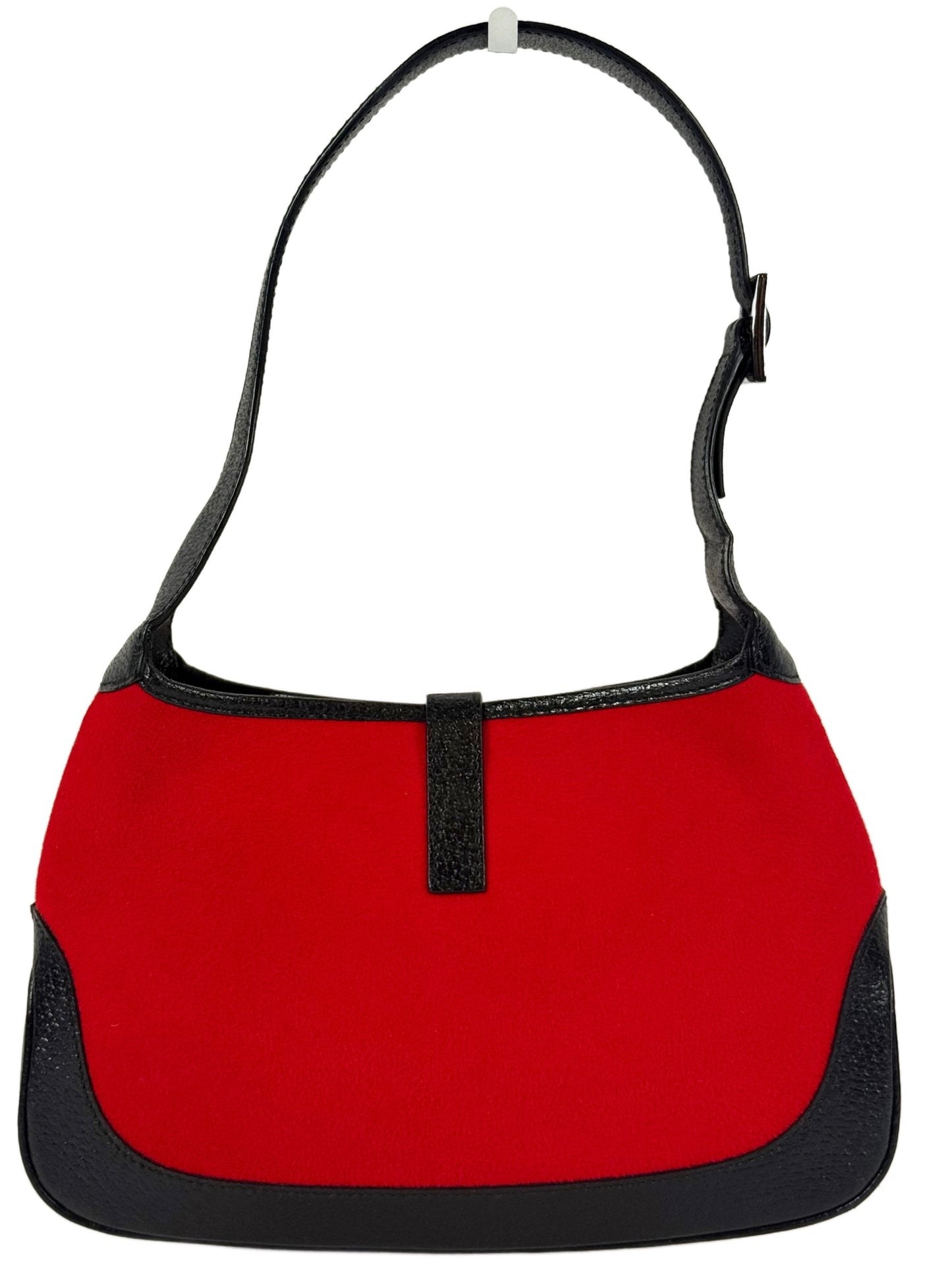 Gucci Vintage Red Felt Black Leather Trim Small Jackie O Shoulder Bag