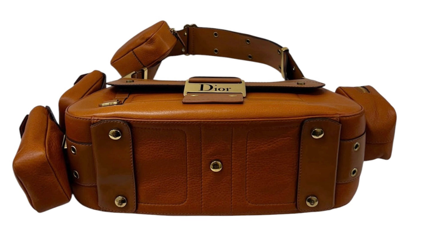 Dior Vintage 2002 Light Brown Calfskin Street Chic Columbus Shoulder Bag with Pouches