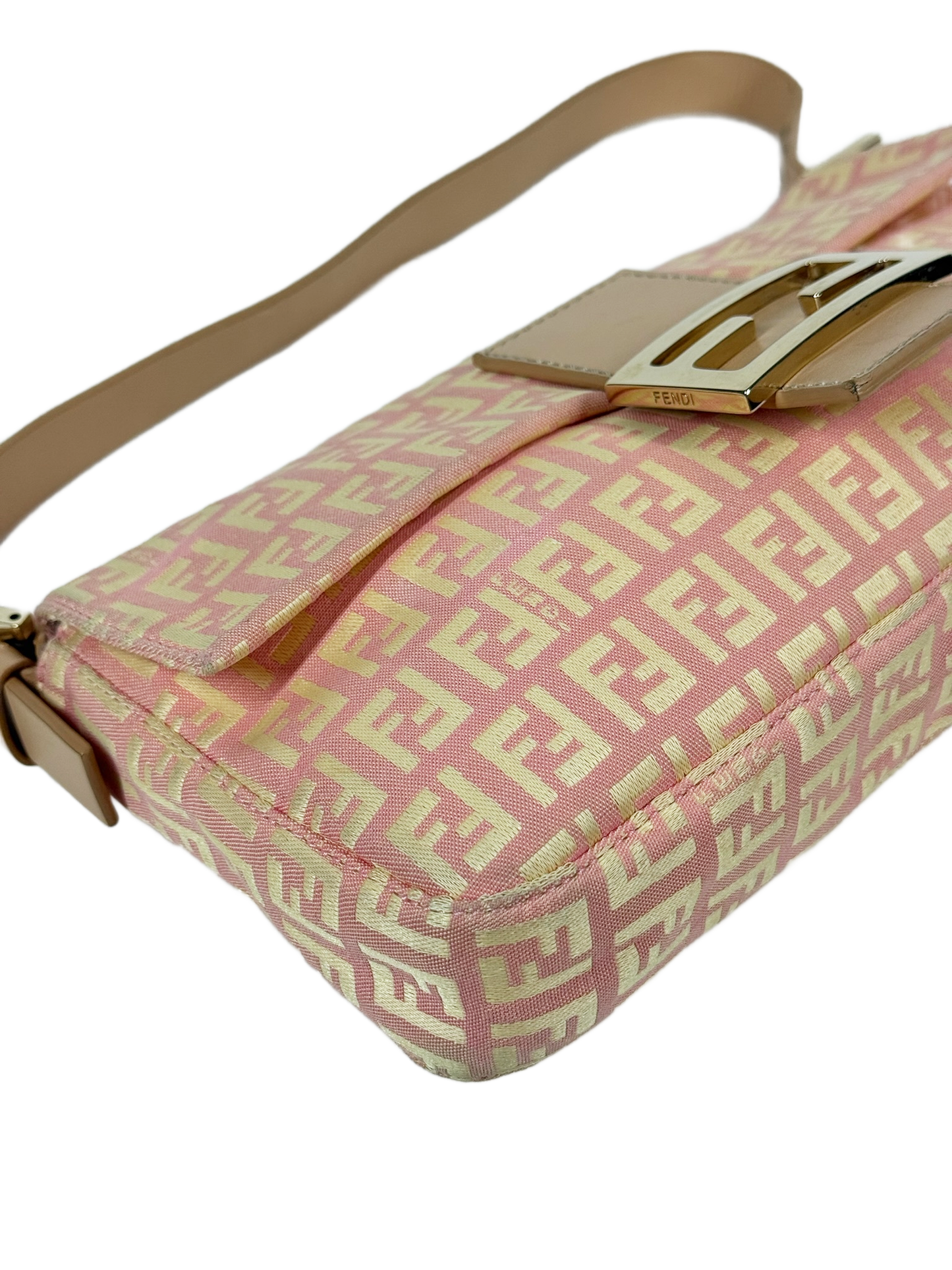Fendi Vintage Pink & Yellow Zucca Monogram Shoulder Baguette Bag