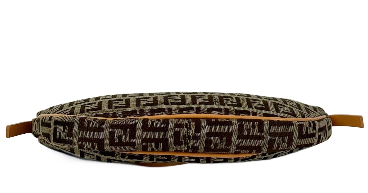 Fendi Vintage Light Brown Zucca Zucchino Monogram Small Shoulder Half Moon Pochette Bag