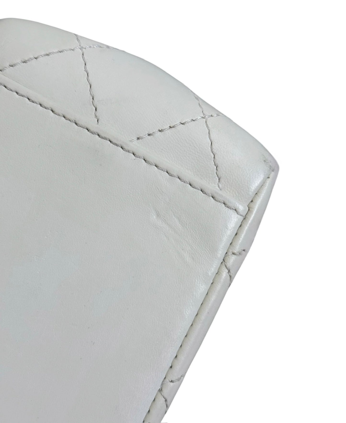 Chanel Vintage 90s White Quilted Lambskin Medium Square Flap Shoulder Bag with So Black Hardware - Retouched