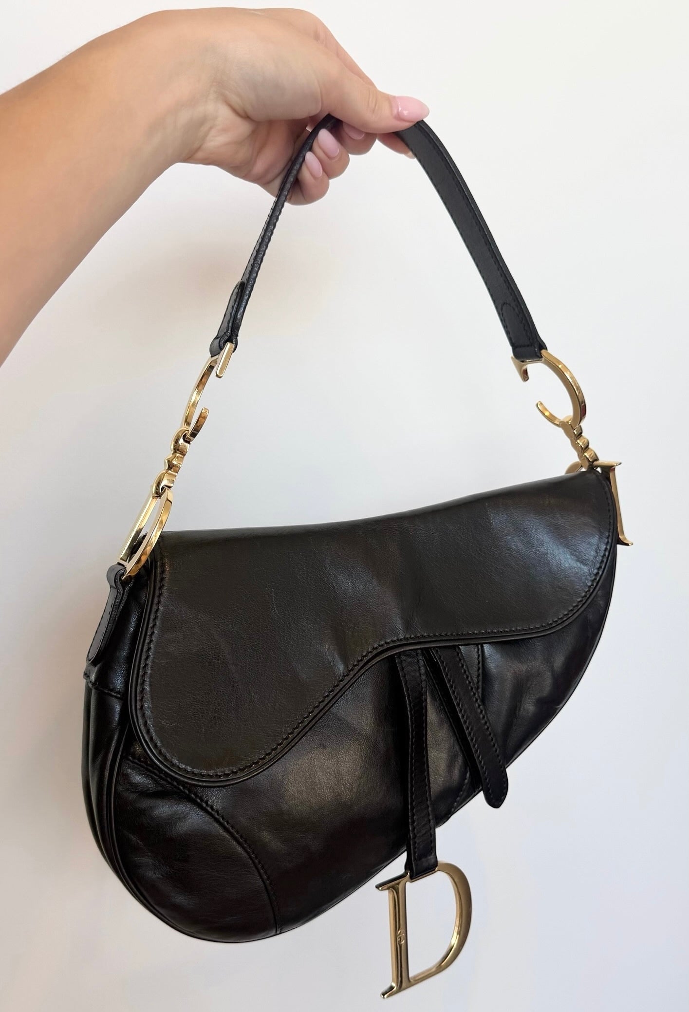 Dior Vintage 2000 Black Lambskin Leather Medium Saddle Bag
