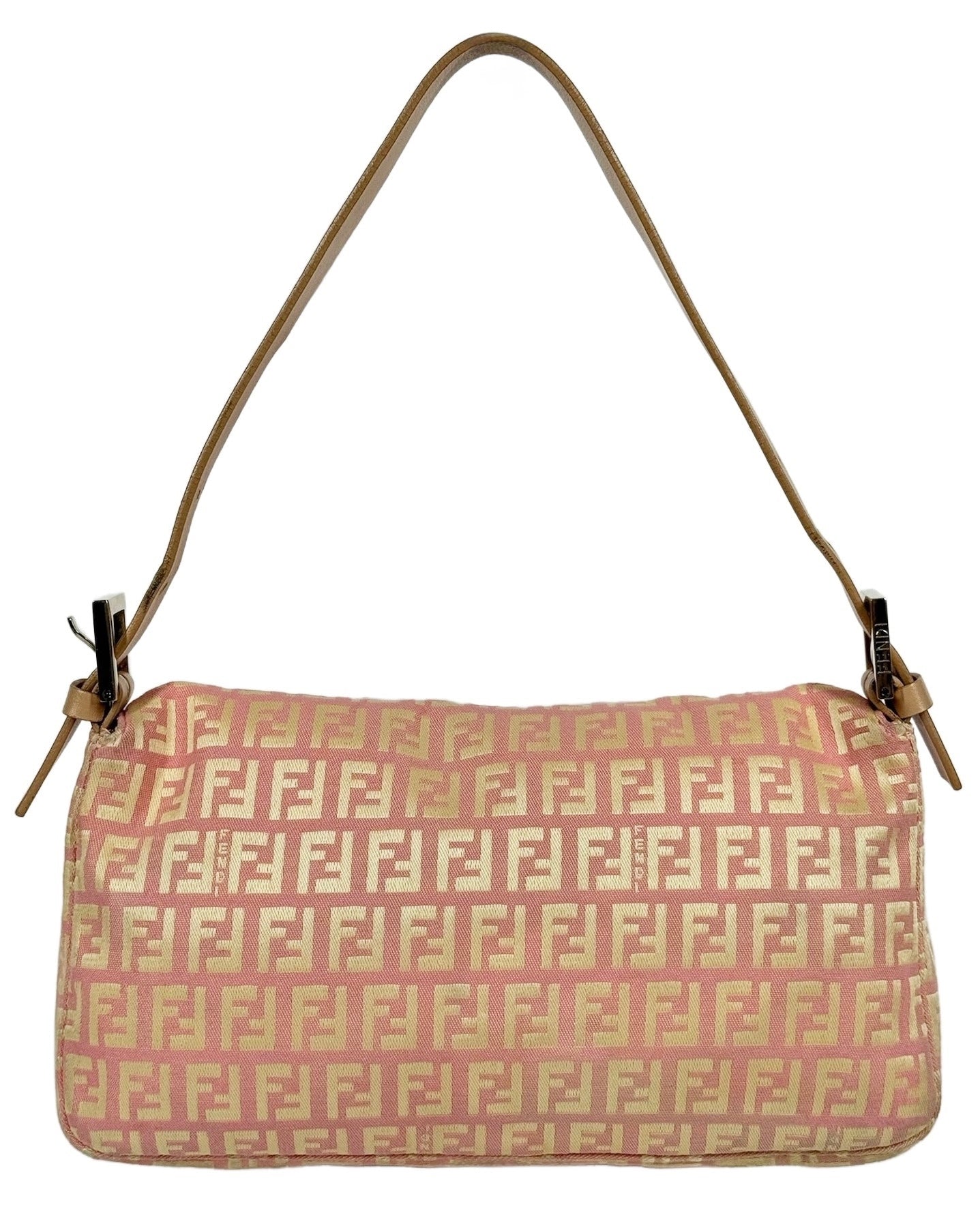 Fendi Vintage Pink & Yellow Zucca Monogram Shoulder Baguette Bag
