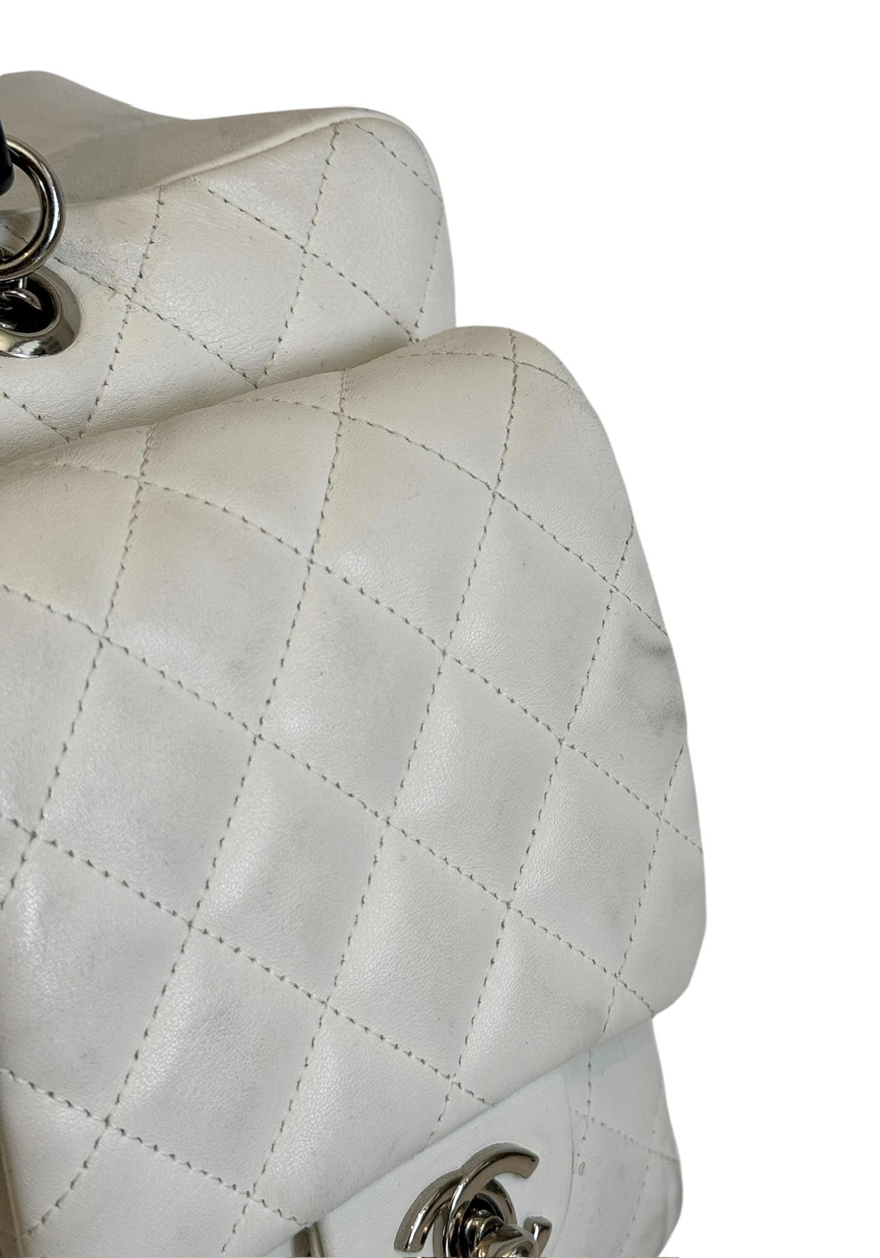 Chanel Vintage 00s White Quilted Lambskin Python CC Cambon Large Reporter Shoulder Bag