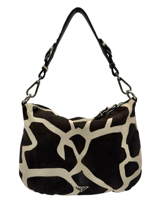 Prada Vintage Black & White Giraffe Print Pony Hair Hobo Shoulder Bag