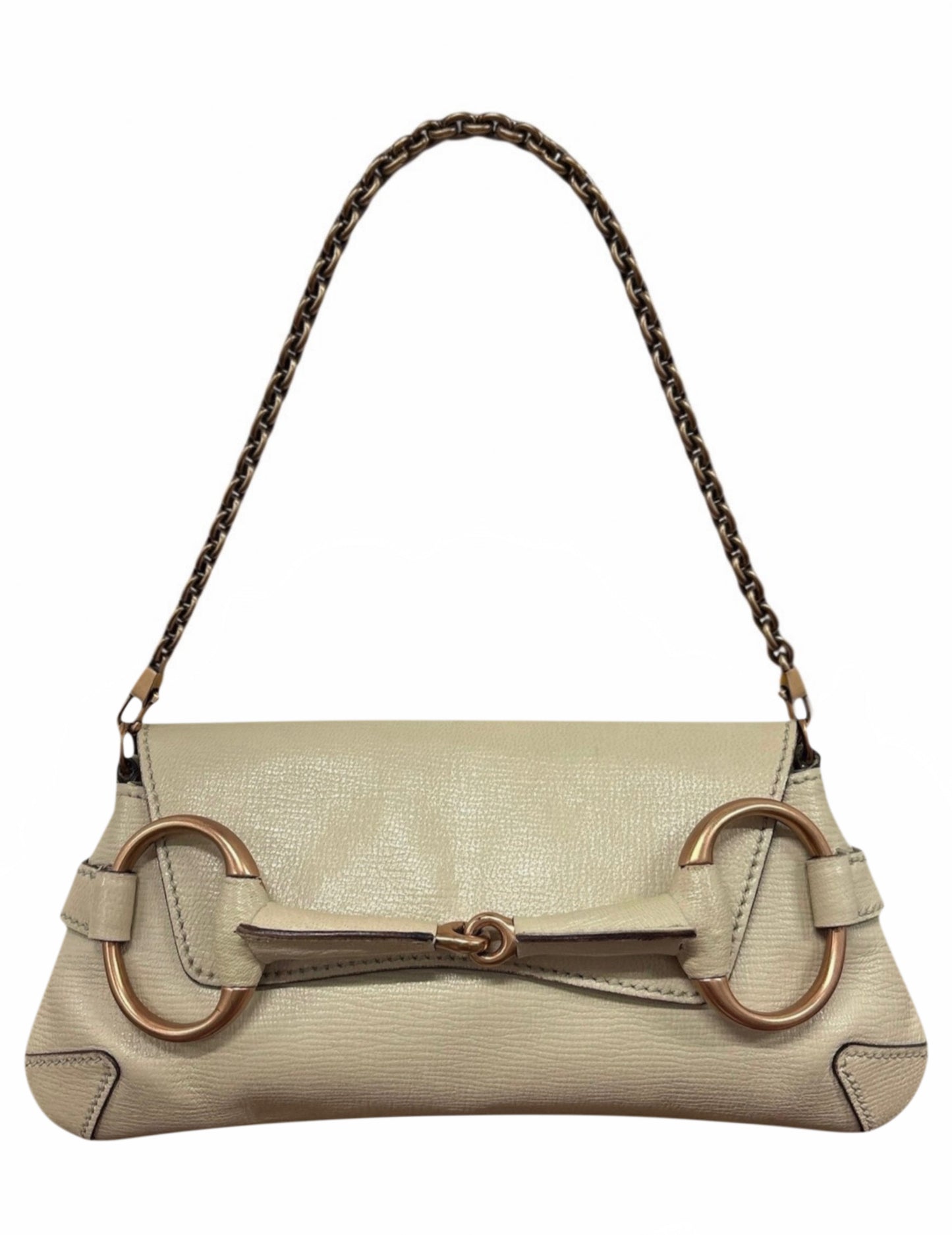 Gucci Vintage Ivory Leather Small Horsebit Shoulder Clutch Bag