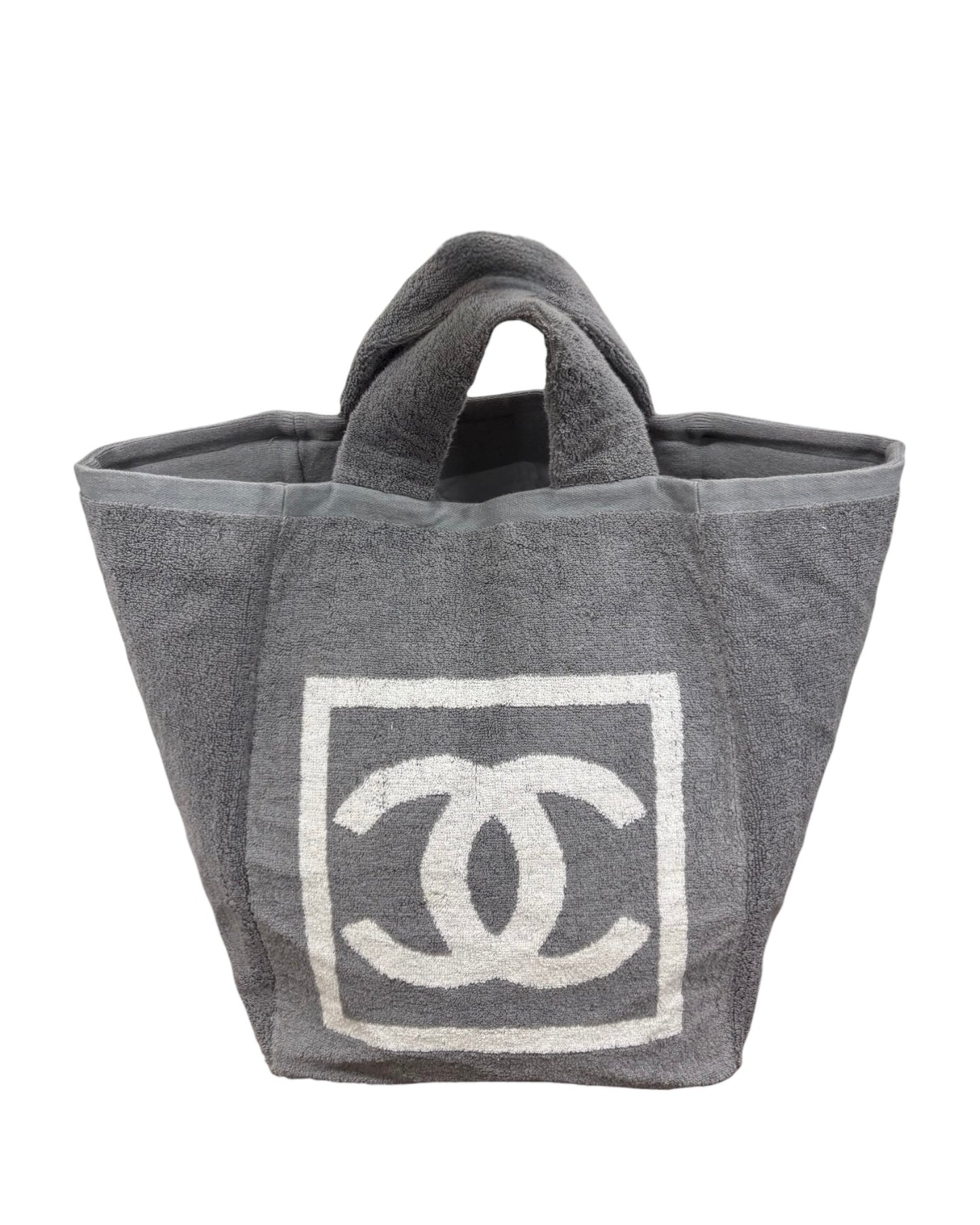 Chanel Vintage Sport Line Dark Gray CC Terry Cloth Beach Tote