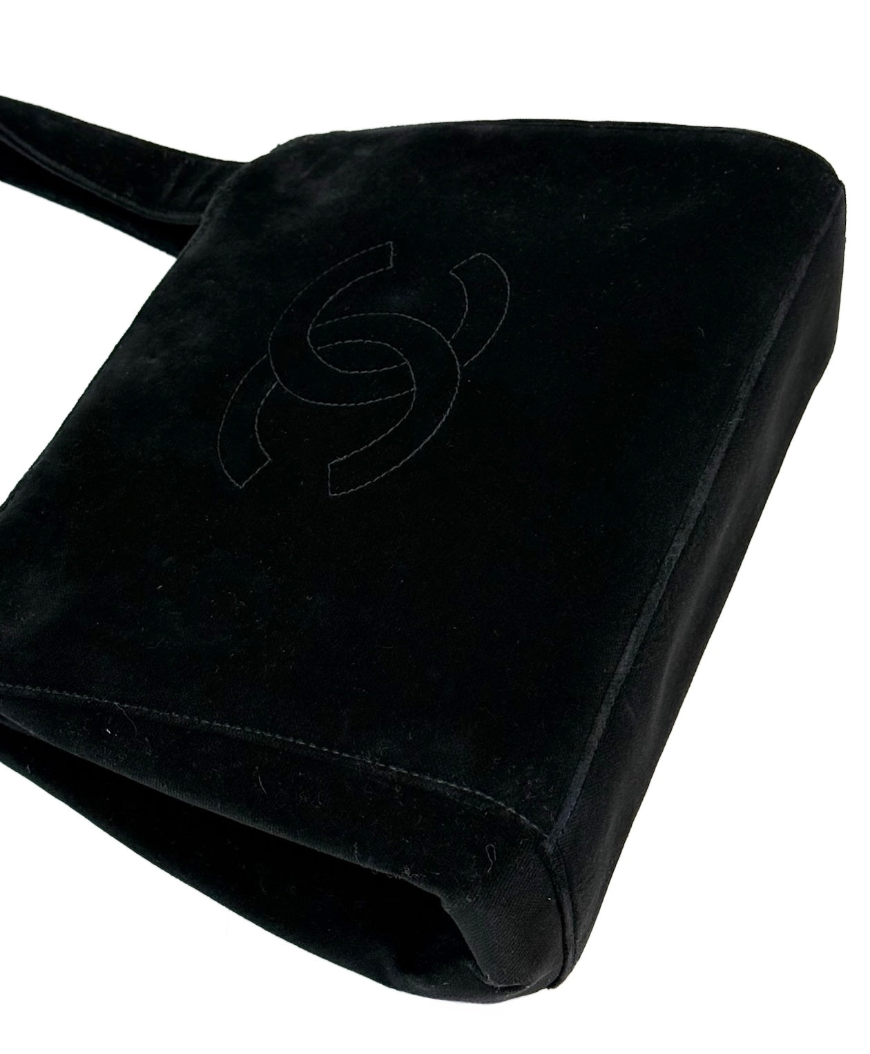 Chanel Vintage 1998 Black Velour Velvet CC Logo Kisslock Top Handle Mini Bag