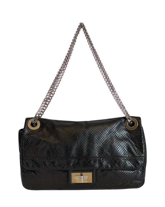 Chanel Vintage 2008-2009 Black Perforated Calfskin Medium Single Reissue Flap Bag with Mixed Metal Hardware